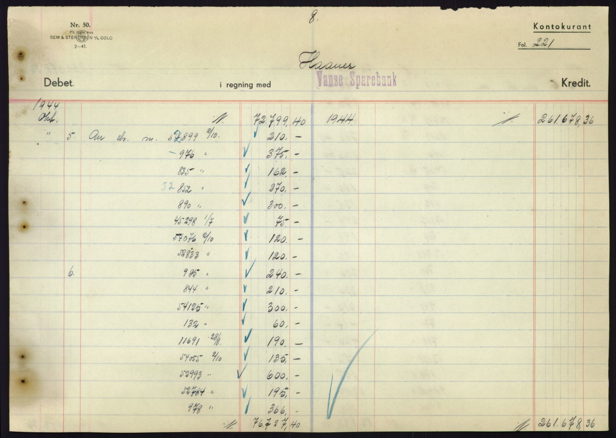 Forsvarsdepartementet, 10. kontor / Oppgjørskontoret, AV/RA-RAFA-1225/D/Db/L0180: Lista oppgjørskontor, 1942-1952, p. 2155