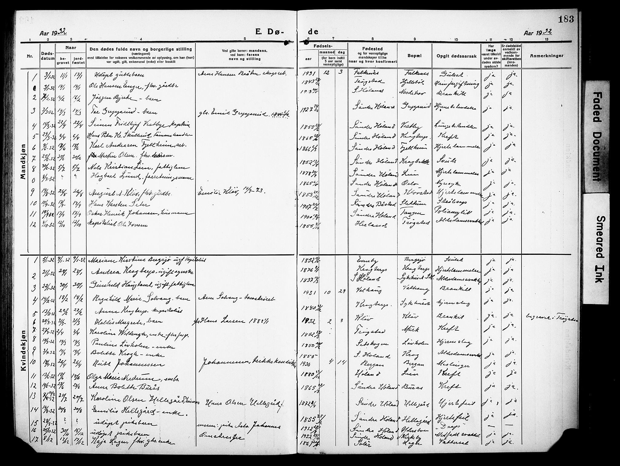 Høland prestekontor Kirkebøker, AV/SAO-A-10346a/G/Gb/L0002: Parish register (copy) no. II 2, 1915-1933, p. 183