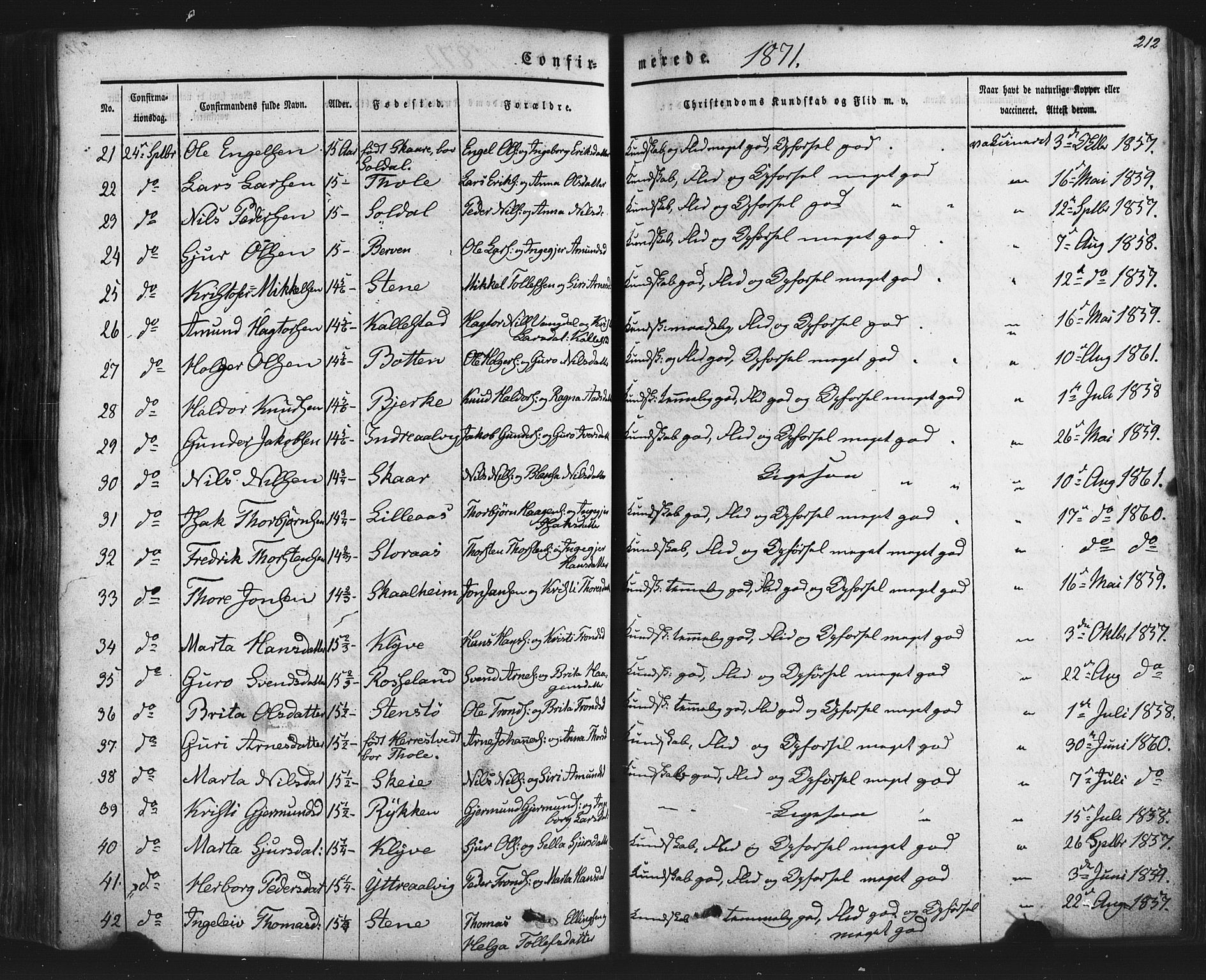 Kvam sokneprestembete, AV/SAB-A-76201/H/Haa: Parish register (official) no. A 9, 1864-1879, p. 212