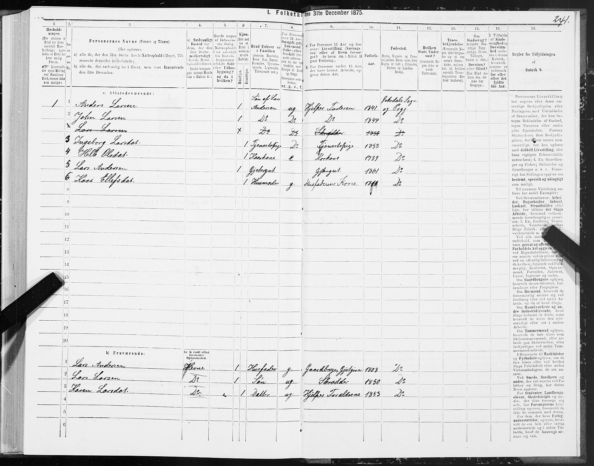 SAT, 1875 census for 1638P Orkdal, 1875, p. 6241