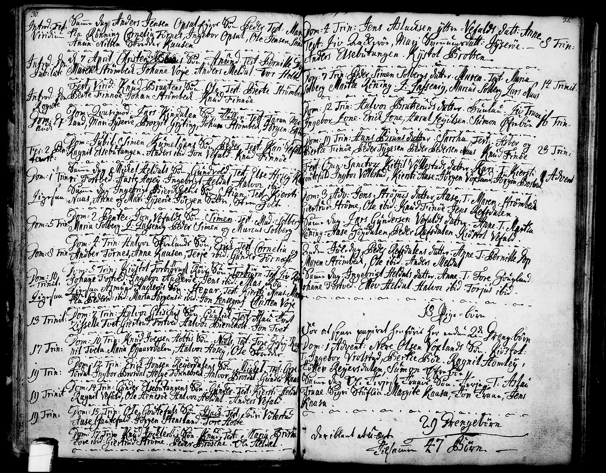 Drangedal kirkebøker, SAKO/A-258/F/Fa/L0001: Parish register (official) no. 1, 1697-1767, p. 30-31
