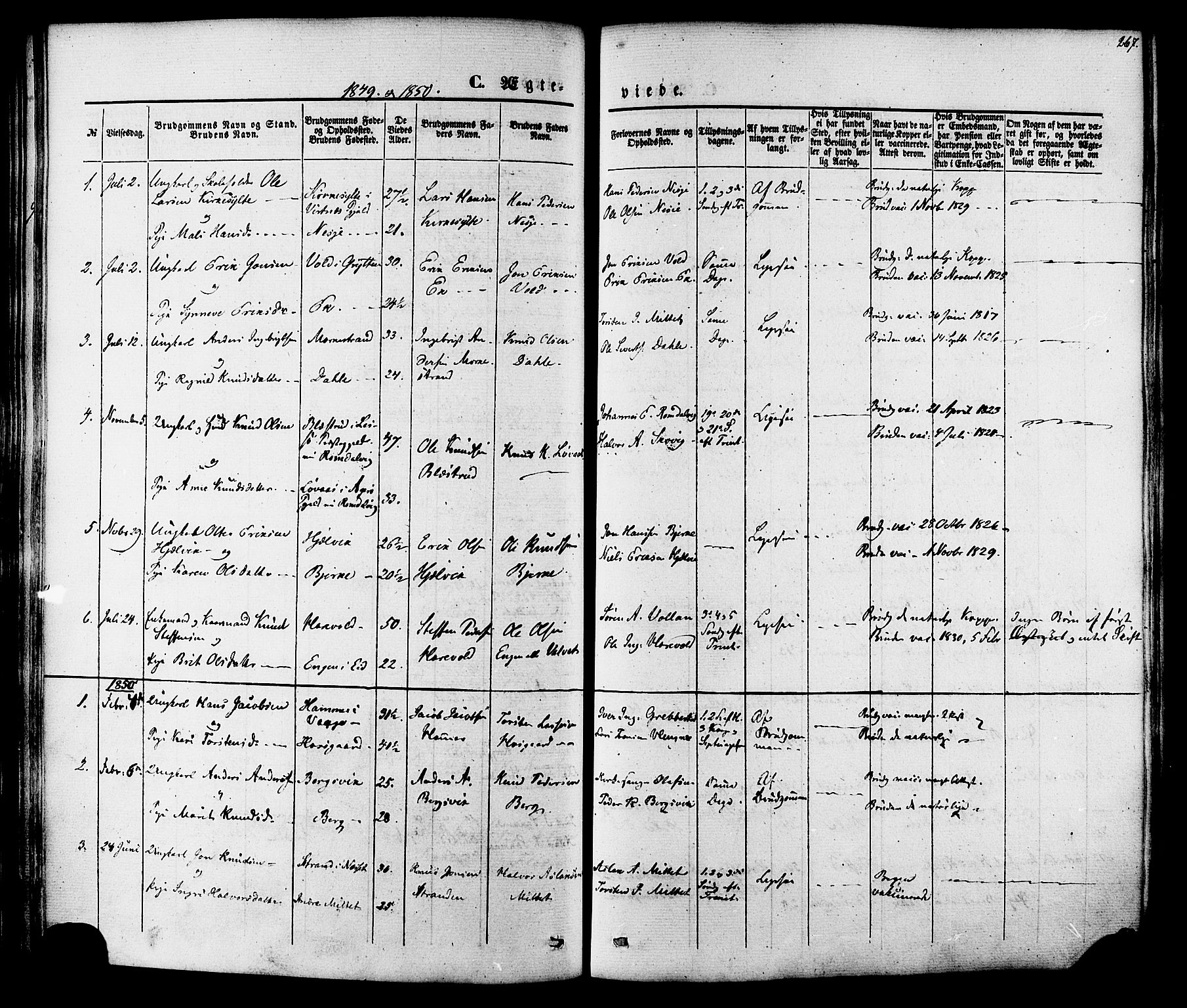 Ministerialprotokoller, klokkerbøker og fødselsregistre - Møre og Romsdal, AV/SAT-A-1454/547/L0603: Parish register (official) no. 547A05, 1846-1877, p. 267