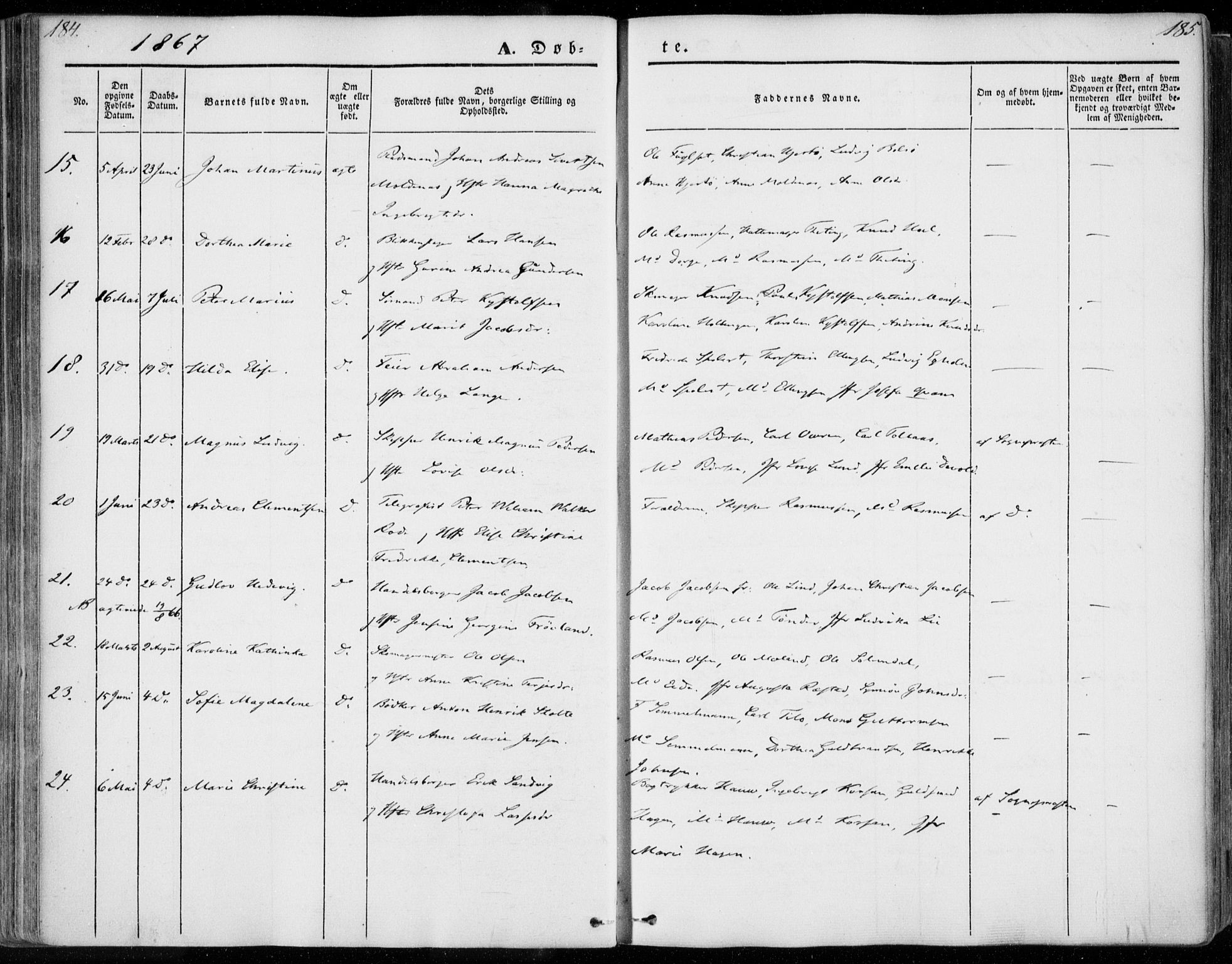 Ministerialprotokoller, klokkerbøker og fødselsregistre - Møre og Romsdal, AV/SAT-A-1454/558/L0689: Parish register (official) no. 558A03, 1843-1872, p. 184-185