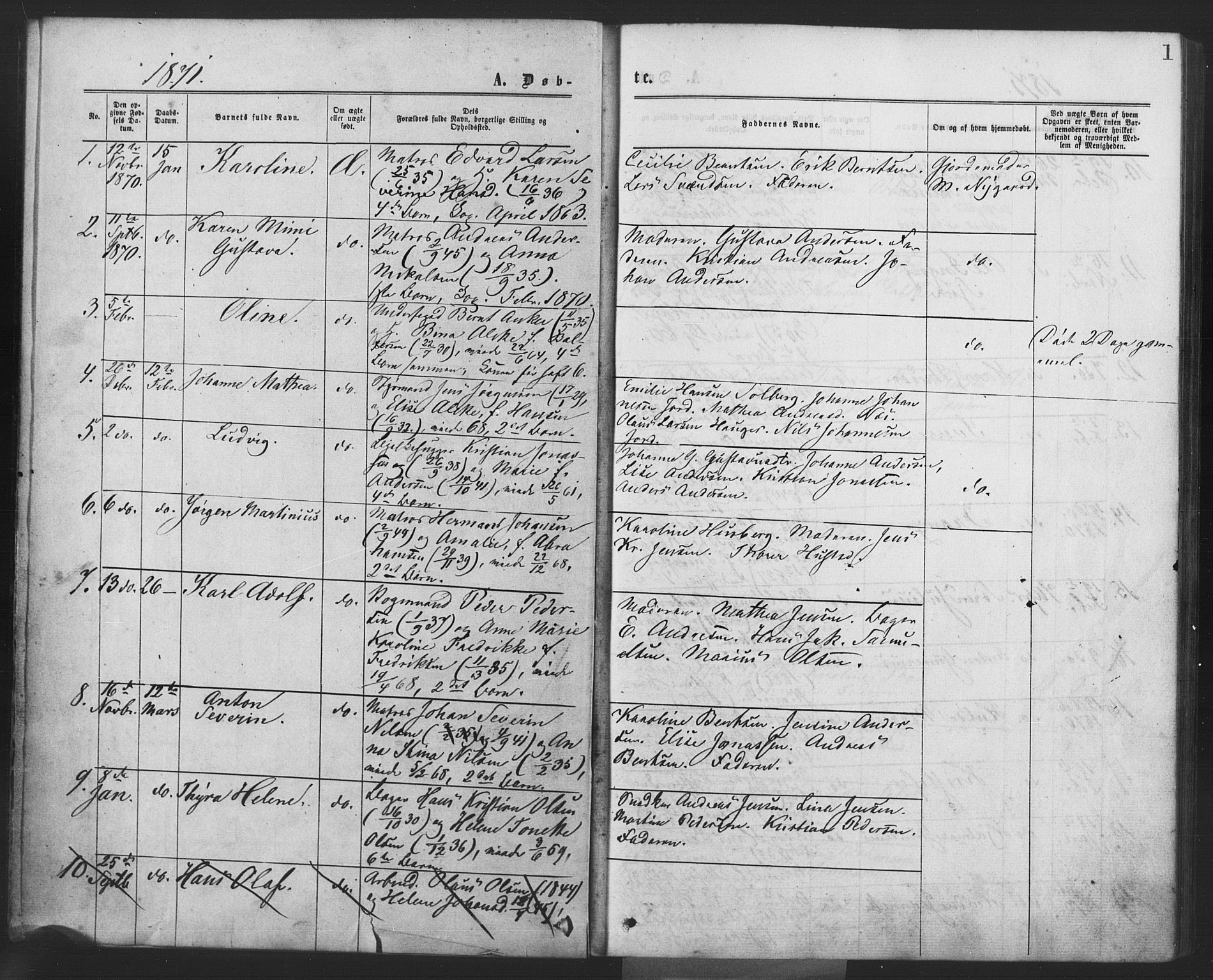 Drøbak prestekontor Kirkebøker, SAO/A-10142a/F/Fa/L0003: Parish register (official) no. I 3, 1871-1877, p. 1