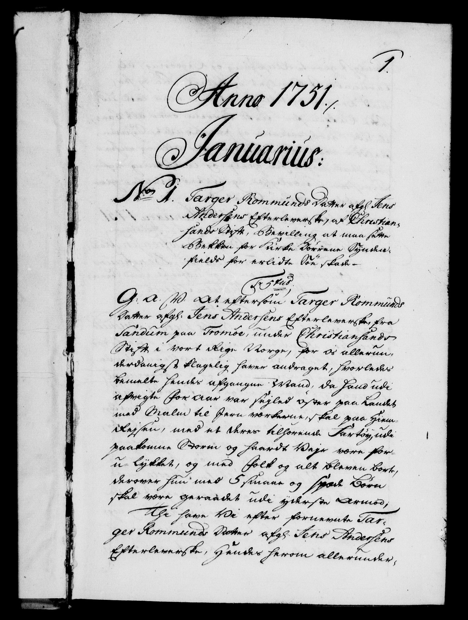 Danske Kanselli 1572-1799, RA/EA-3023/F/Fc/Fca/Fcaa/L0037: Norske registre, 1751-1752, p. 1a