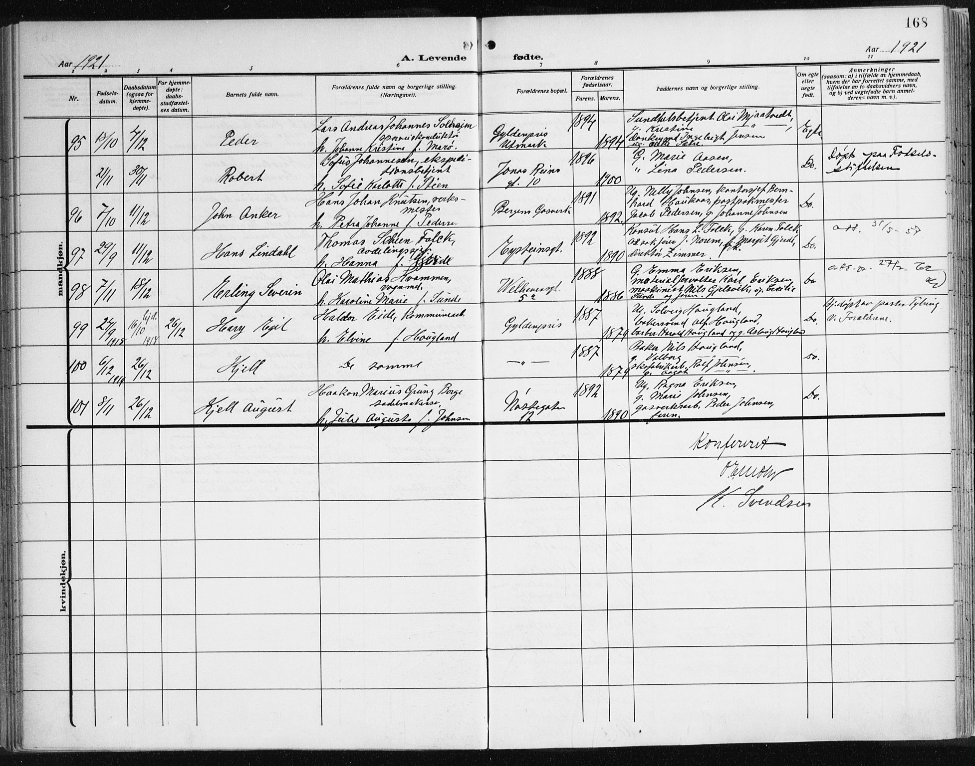 Johanneskirken sokneprestembete, AV/SAB-A-76001/H/Haa: Parish register (official) no. A 3, 1913-1934, p. 168