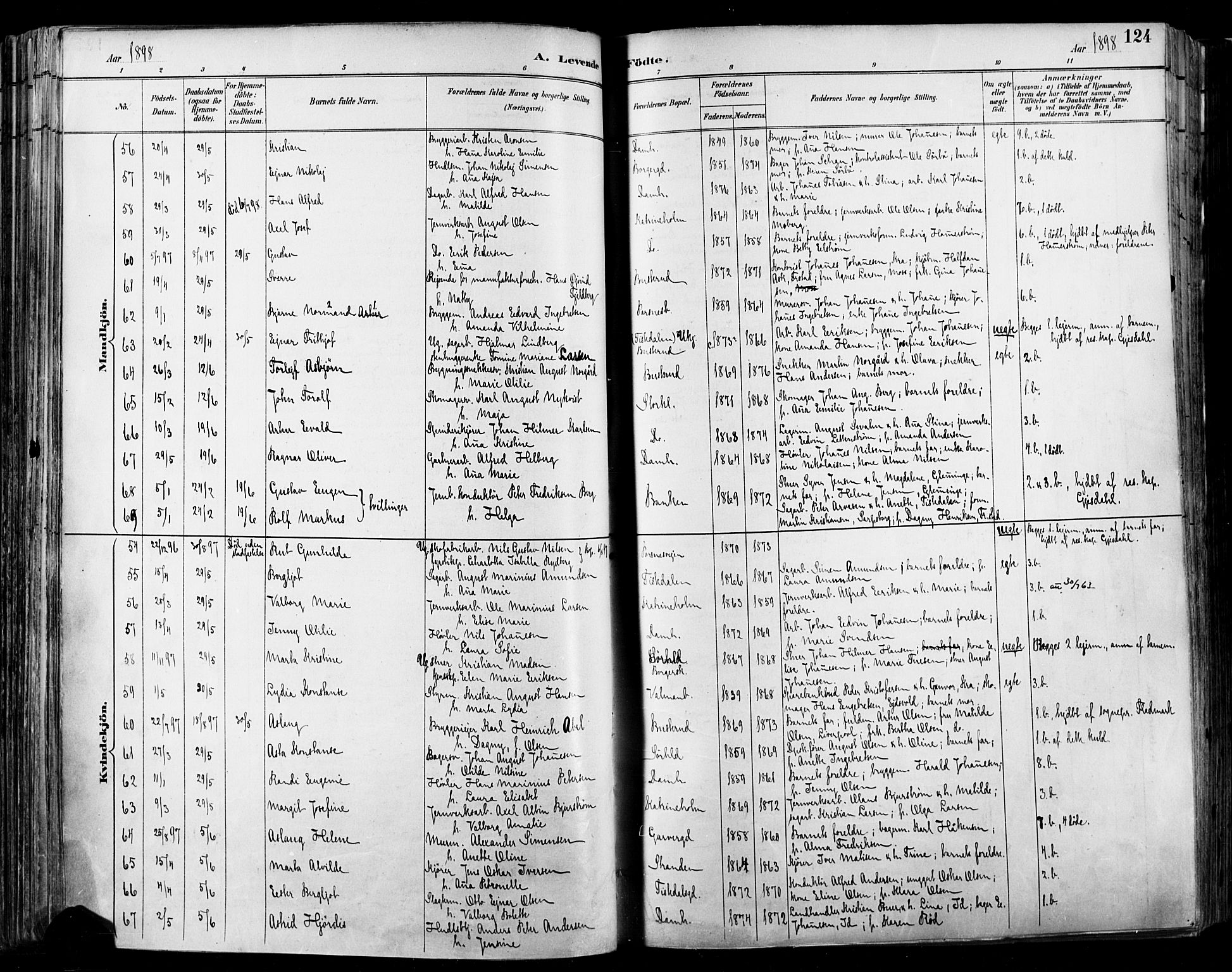 Halden prestekontor Kirkebøker, AV/SAO-A-10909/F/Fa/L0013: Parish register (official) no. I 13, 1890-1906, p. 124