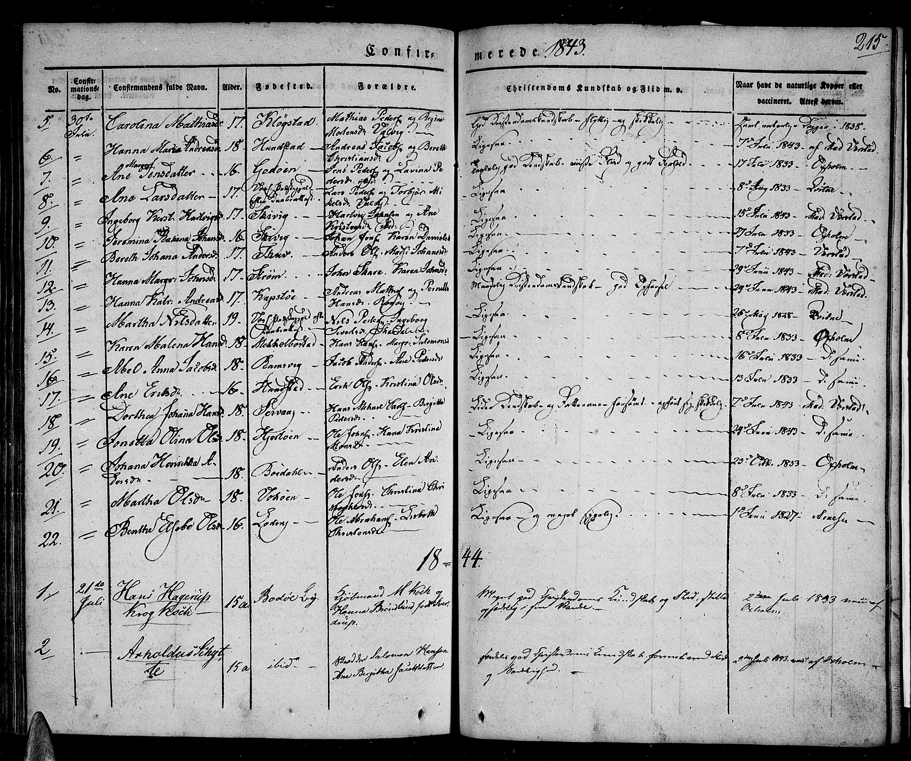 Ministerialprotokoller, klokkerbøker og fødselsregistre - Nordland, SAT/A-1459/801/L0006: Parish register (official) no. 801A06, 1834-1845, p. 215
