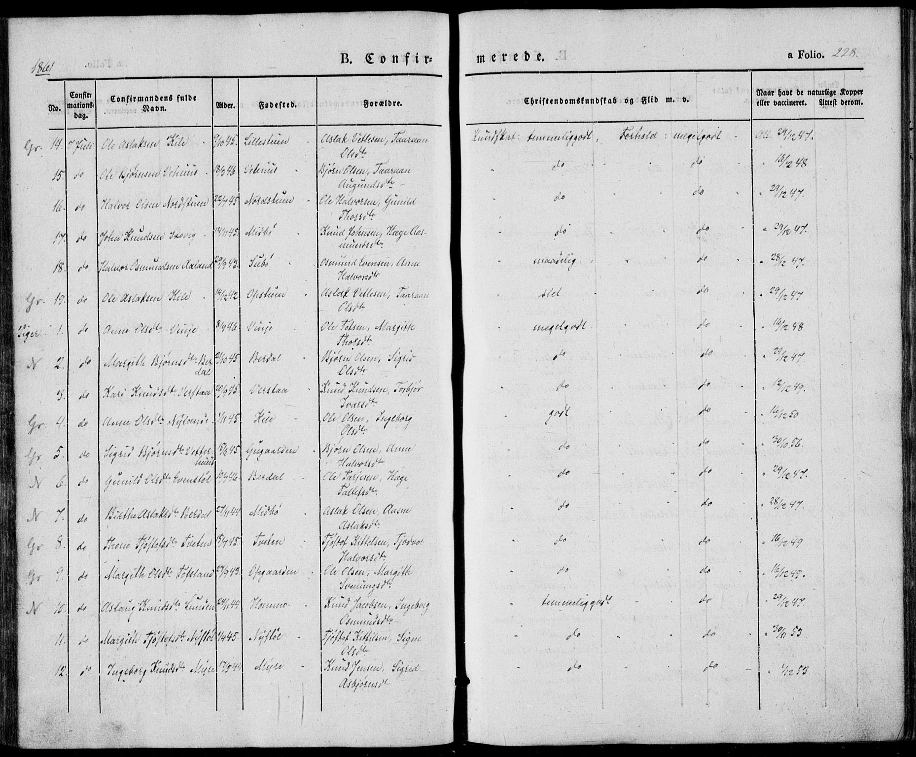 Vinje kirkebøker, SAKO/A-312/F/Fa/L0004: Parish register (official) no. I 4, 1843-1869, p. 228