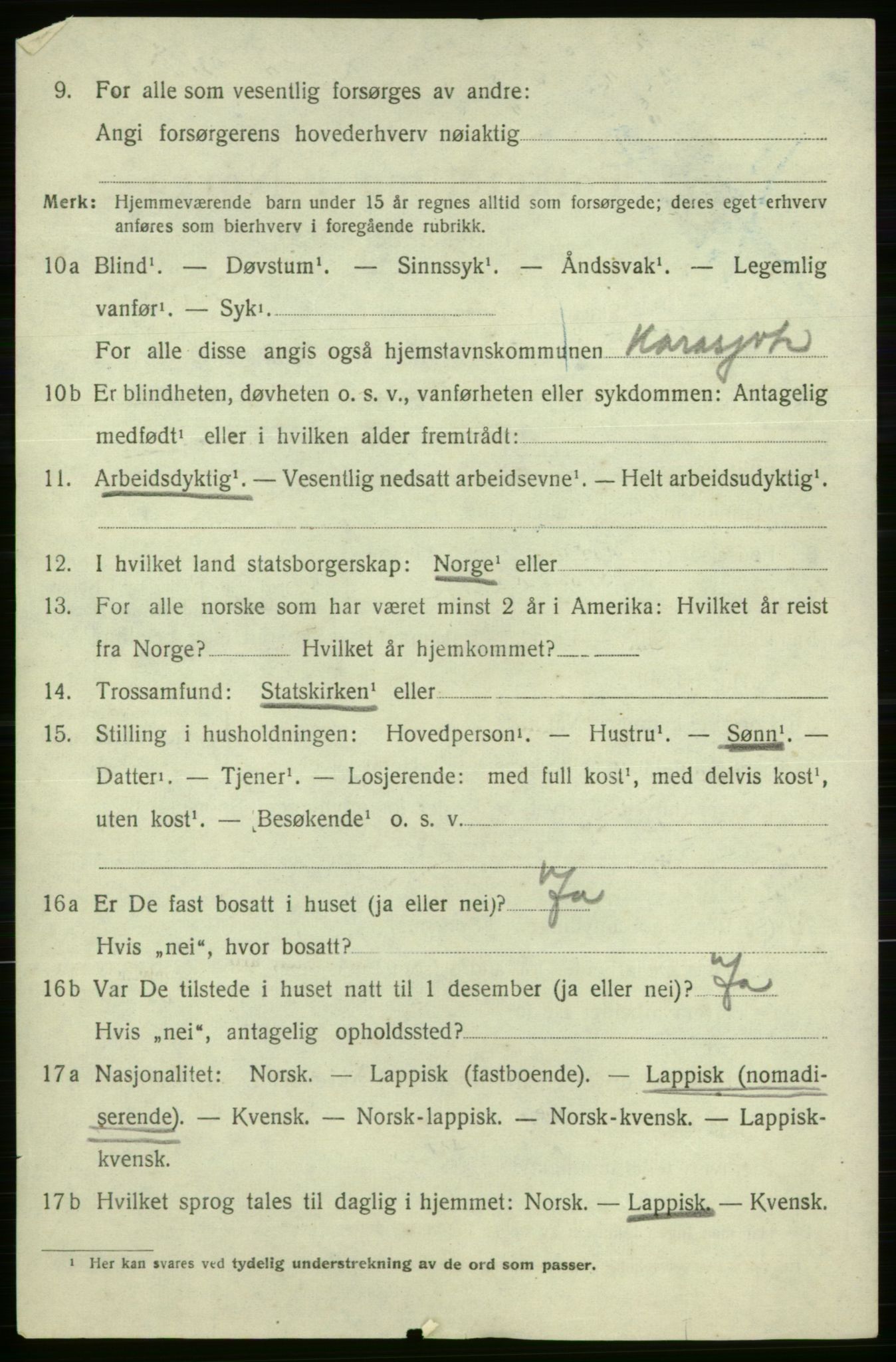 SATØ, 1920 census for Kistrand, 1920, p. 4745