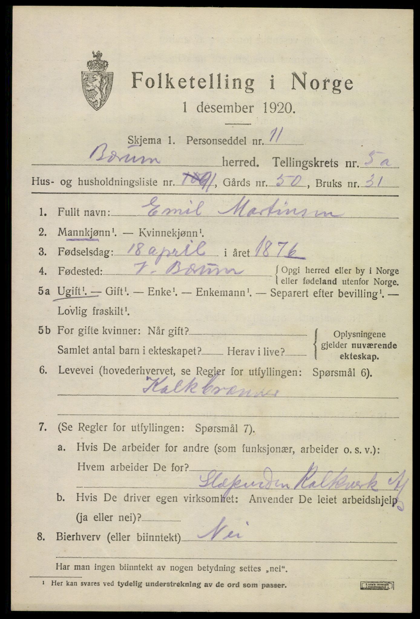 SAO, 1920 census for Bærum, 1920, p. 11610