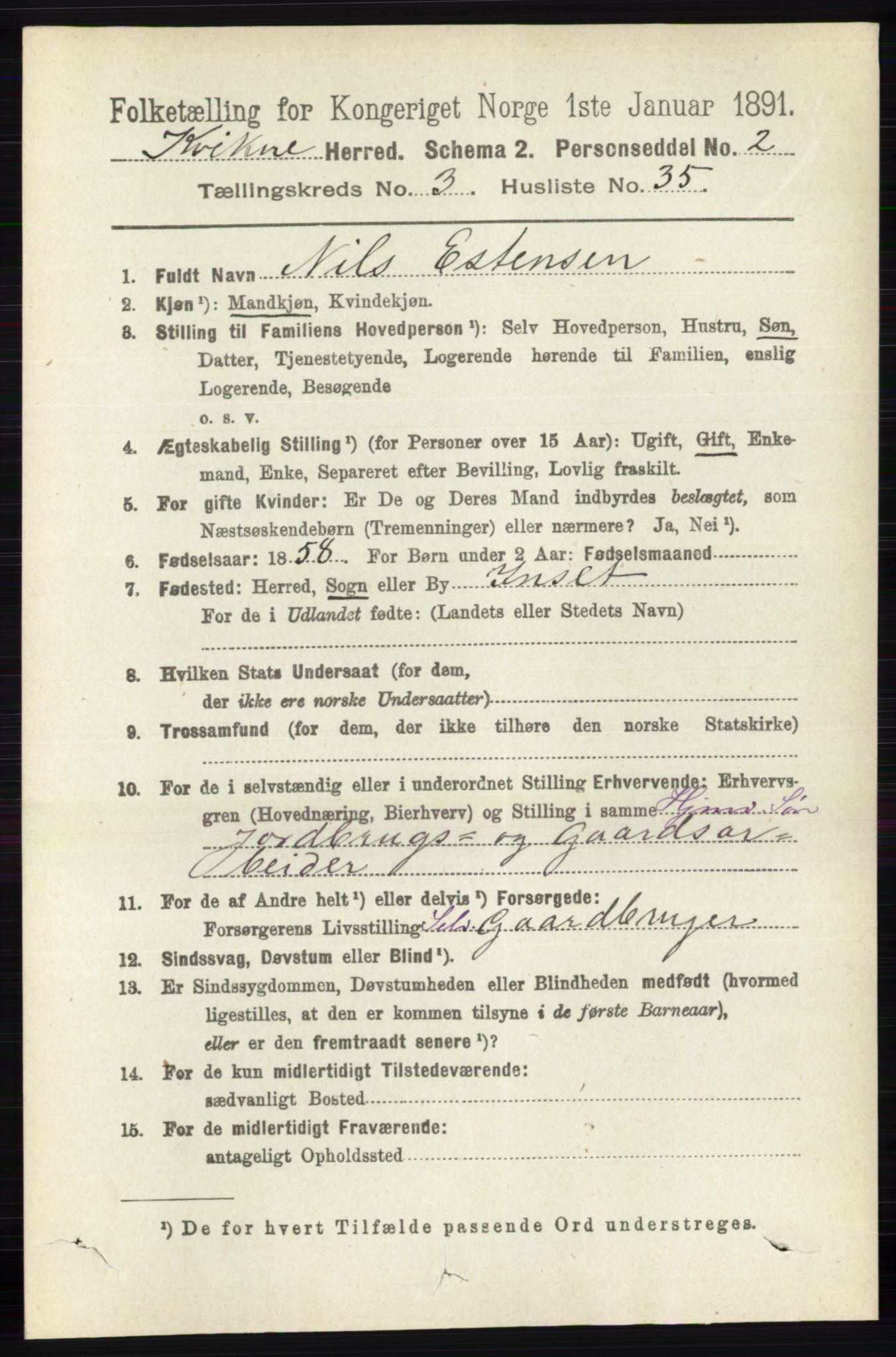 RA, 1891 census for 0440 Kvikne, 1891, p. 908