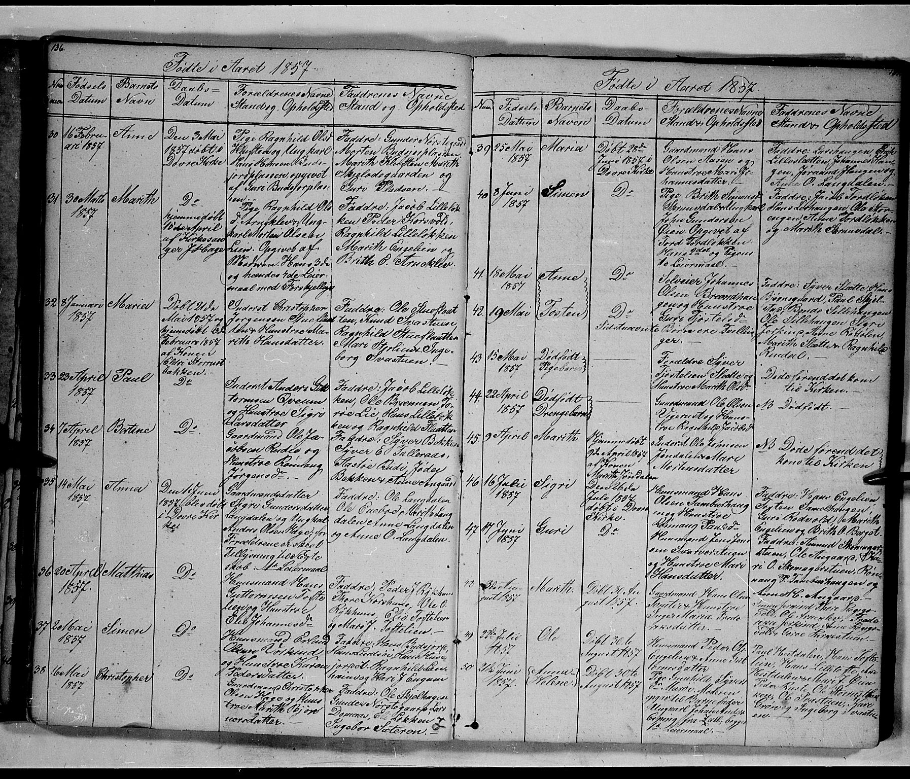 Lesja prestekontor, SAH/PREST-068/H/Ha/Hab/L0003: Parish register (copy) no. 3, 1842-1862, p. 136-137