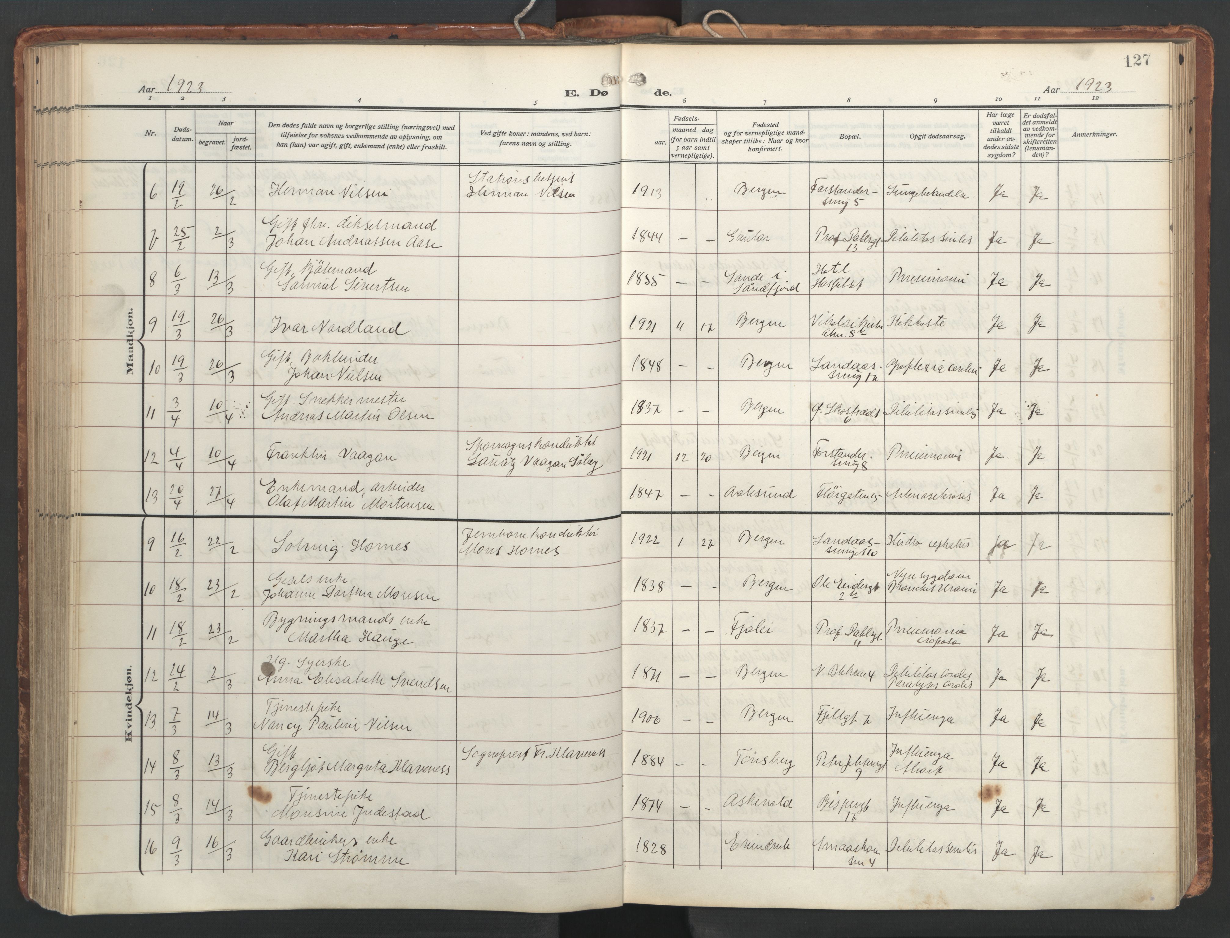 Korskirken sokneprestembete, SAB/A-76101/H/Hab: Parish register (copy) no. E 5, 1910-1956, p. 126b-127a