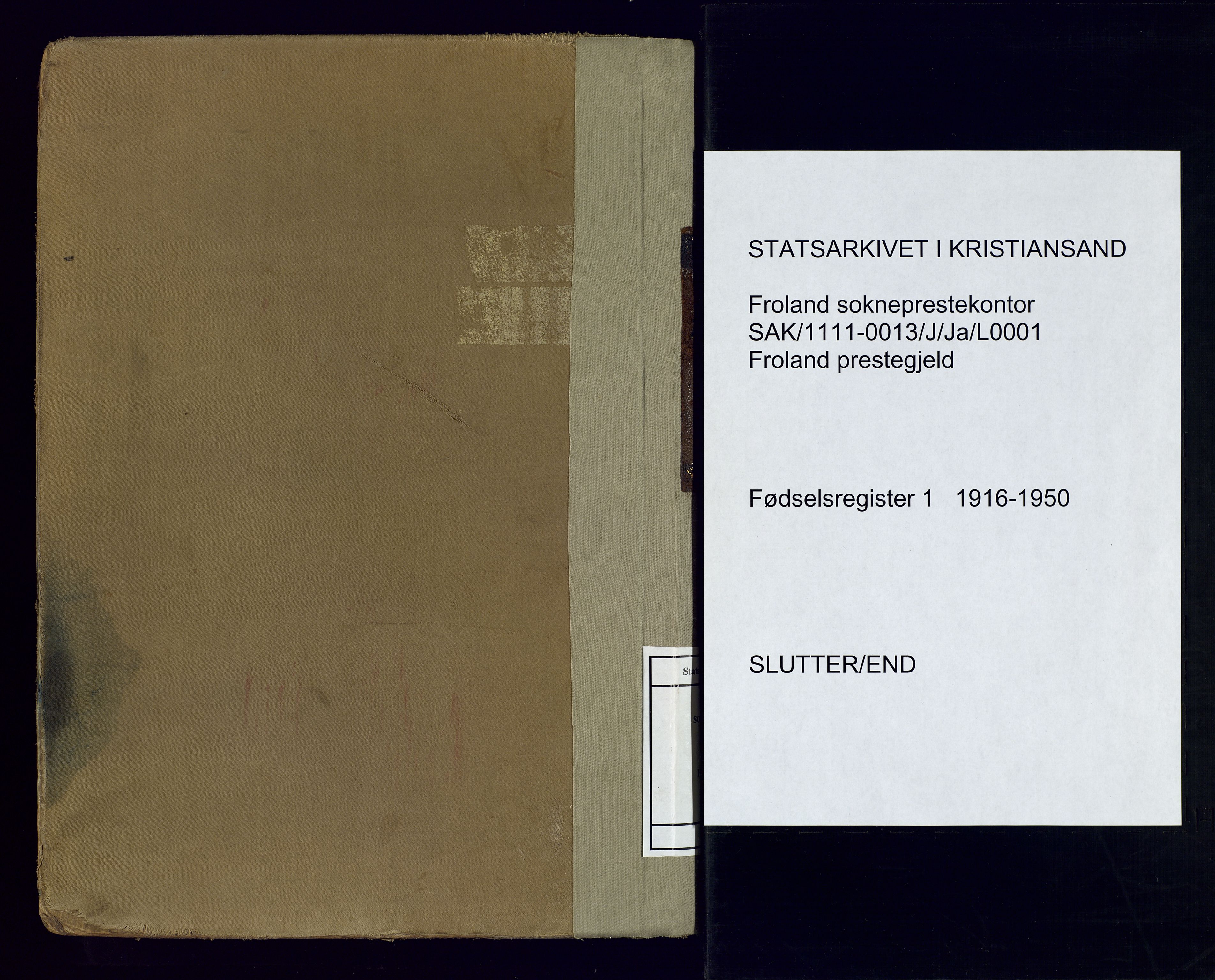 Froland sokneprestkontor, AV/SAK-1111-0013/J/Ja/L0001: Birth register no. 1, 1916-1950