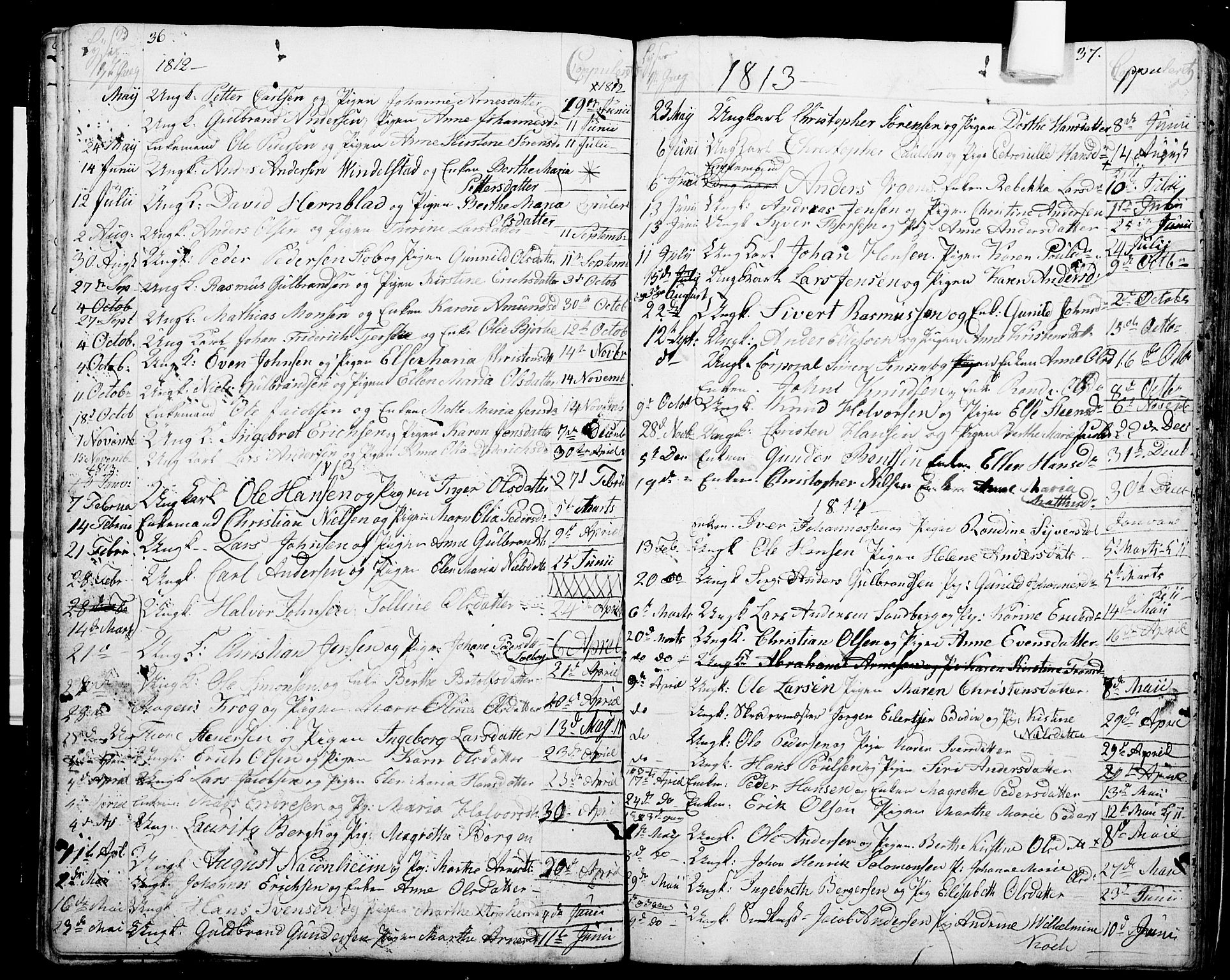 Garnisonsmenigheten Kirkebøker, SAO/A-10846/G/Ga/L0001: Parish register (copy) no. 1, 1796-1814, p. 36-37