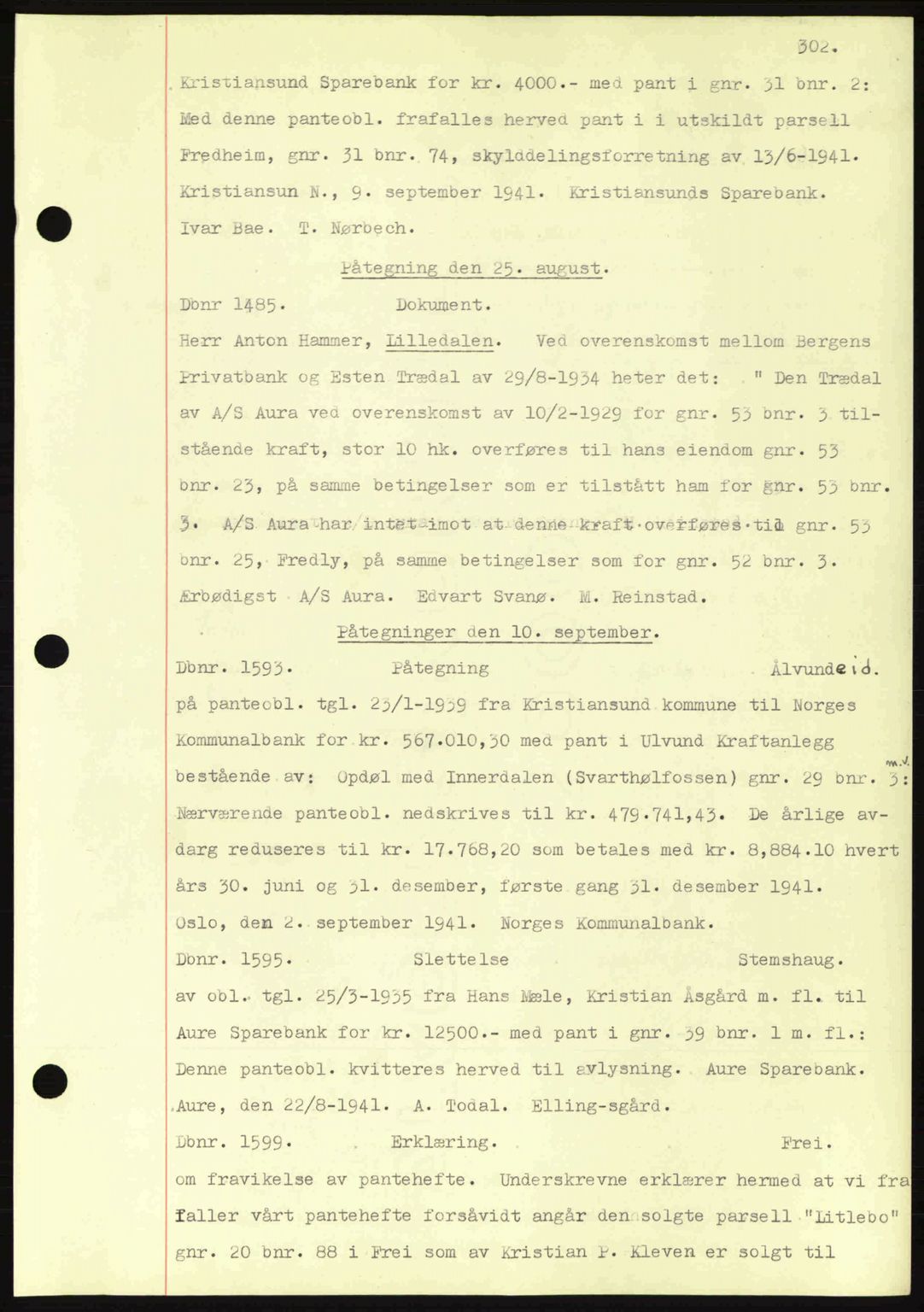 Nordmøre sorenskriveri, AV/SAT-A-4132/1/2/2Ca: Mortgage book no. C81, 1940-1945, Diary no: : 1485/1941