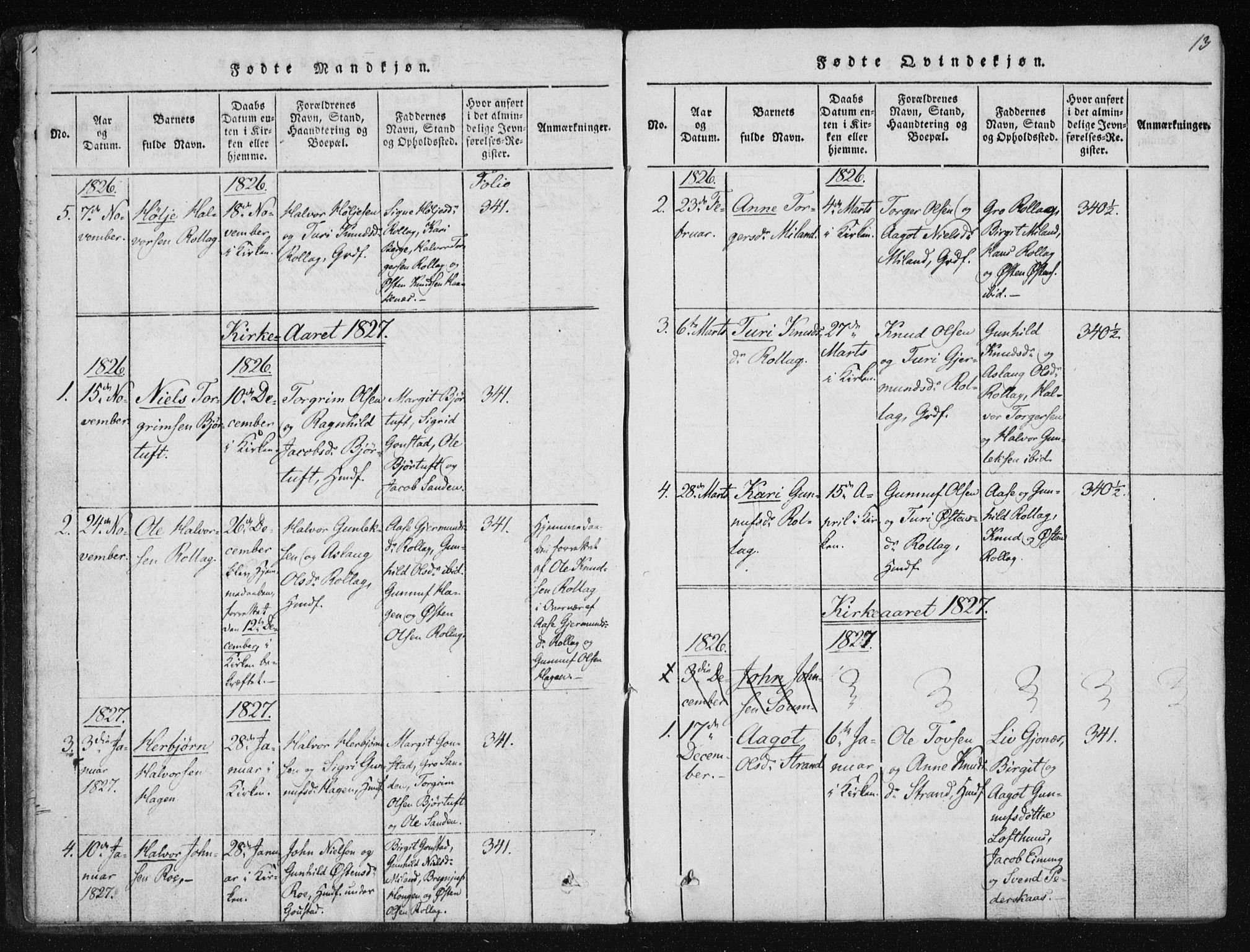 Tinn kirkebøker, AV/SAKO-A-308/F/Fb/L0001: Parish register (official) no. II 1, 1815-1843, p. 13