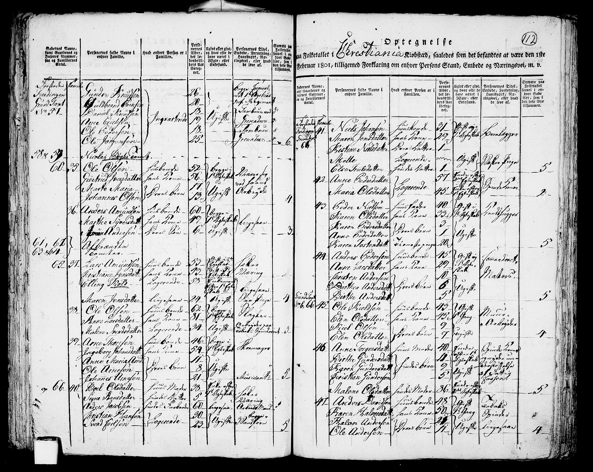 RA, 1801 census for 0301 Kristiania, 1801, p. 111b-112a