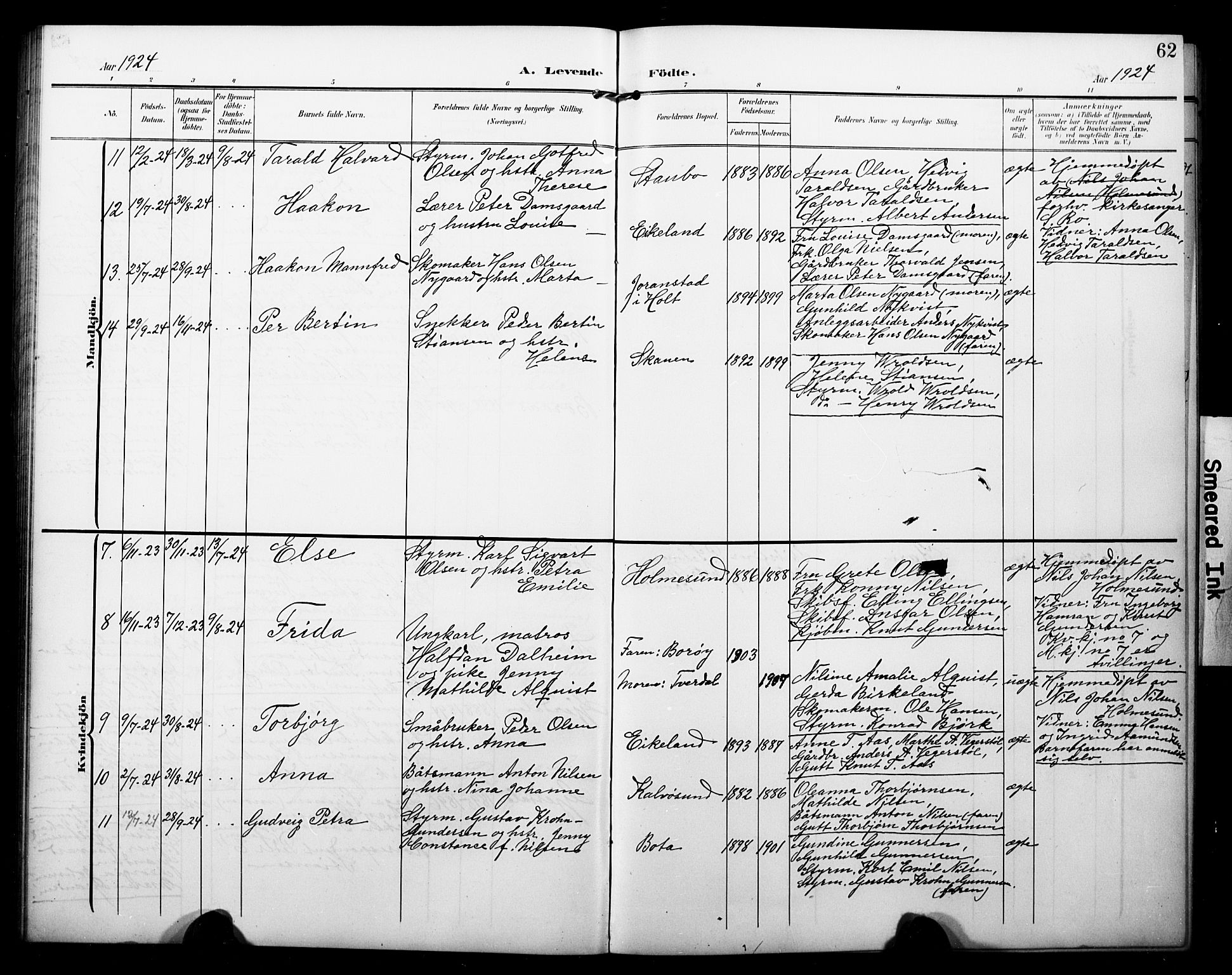 Dypvåg sokneprestkontor, AV/SAK-1111-0007/F/Fb/Fbb/L0005: Parish register (copy) no. B 5, 1905-1924, p. 62
