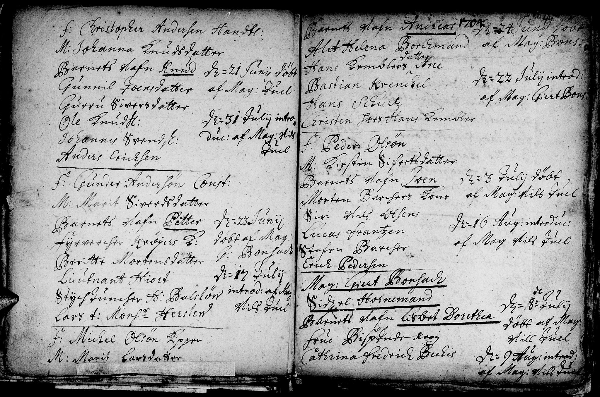 Ministerialprotokoller, klokkerbøker og fødselsregistre - Sør-Trøndelag, AV/SAT-A-1456/601/L0034: Parish register (official) no. 601A02, 1702-1714, p. 44