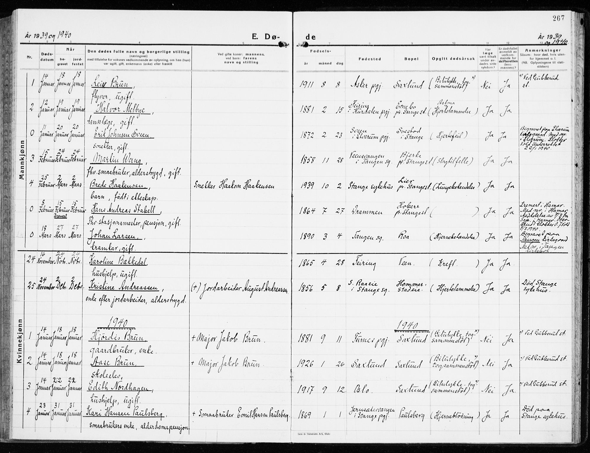 Stange prestekontor, AV/SAH-PREST-002/K/L0027: Parish register (official) no. 27, 1937-1947, p. 267