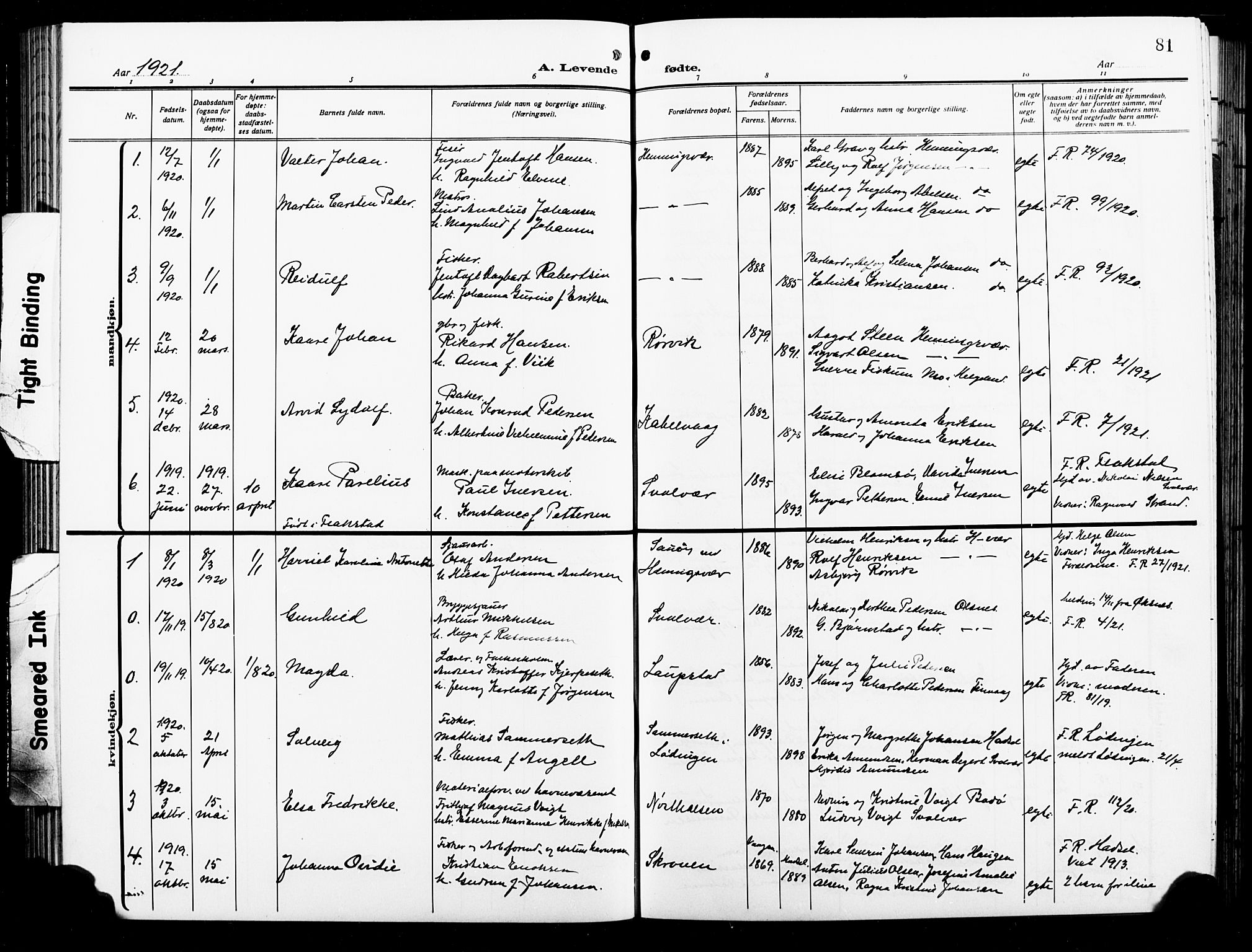 Ministerialprotokoller, klokkerbøker og fødselsregistre - Nordland, AV/SAT-A-1459/874/L1080: Parish register (copy) no. 874C09, 1915-1925, p. 81