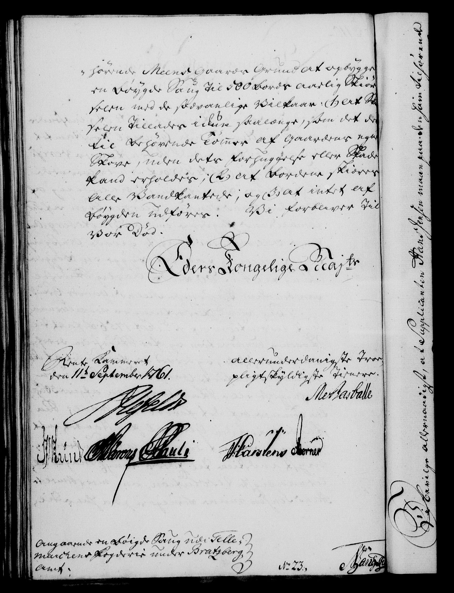 Rentekammeret, Kammerkanselliet, AV/RA-EA-3111/G/Gf/Gfa/L0043: Norsk relasjons- og resolusjonsprotokoll (merket RK 52.43), 1761, p. 419