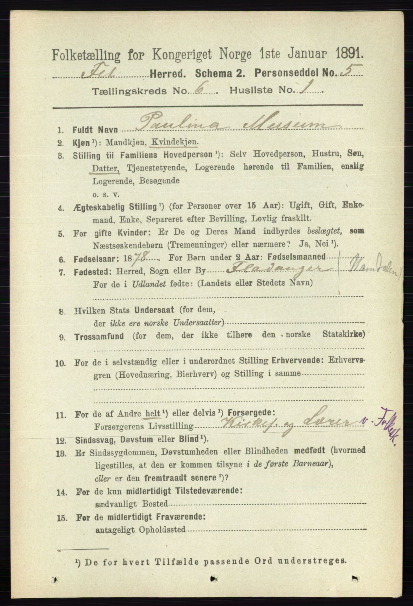 RA, 1891 census for 0227 Fet, 1891, p. 1940