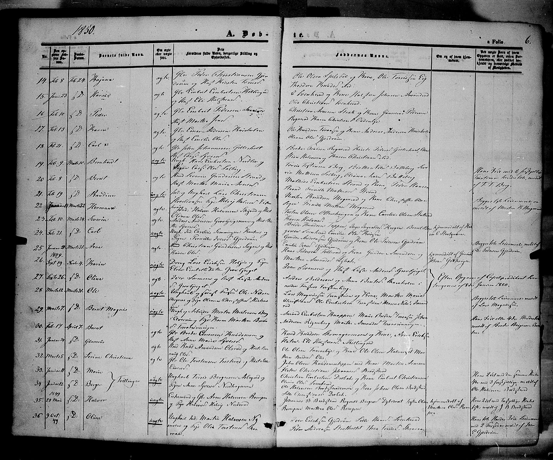 Våler prestekontor, Hedmark, AV/SAH-PREST-040/H/Ha/Haa/L0001: Parish register (official) no. 1, 1849-1878, p. 6