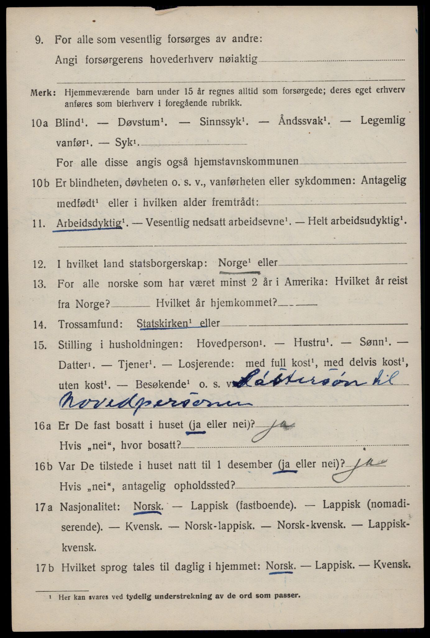 SAT, 1920 census for Moskenes, 1920, p. 1063