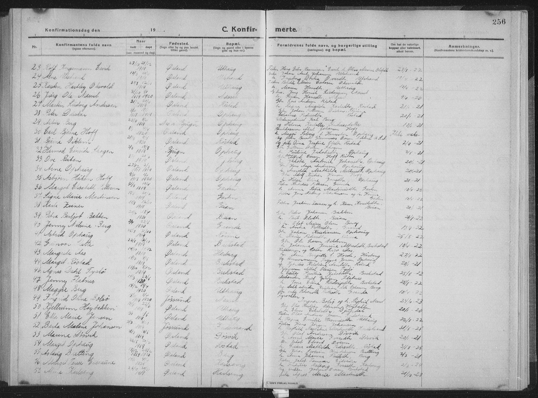 Ministerialprotokoller, klokkerbøker og fødselsregistre - Sør-Trøndelag, SAT/A-1456/659/L0747: Parish register (copy) no. 659C04, 1913-1938, p. 256