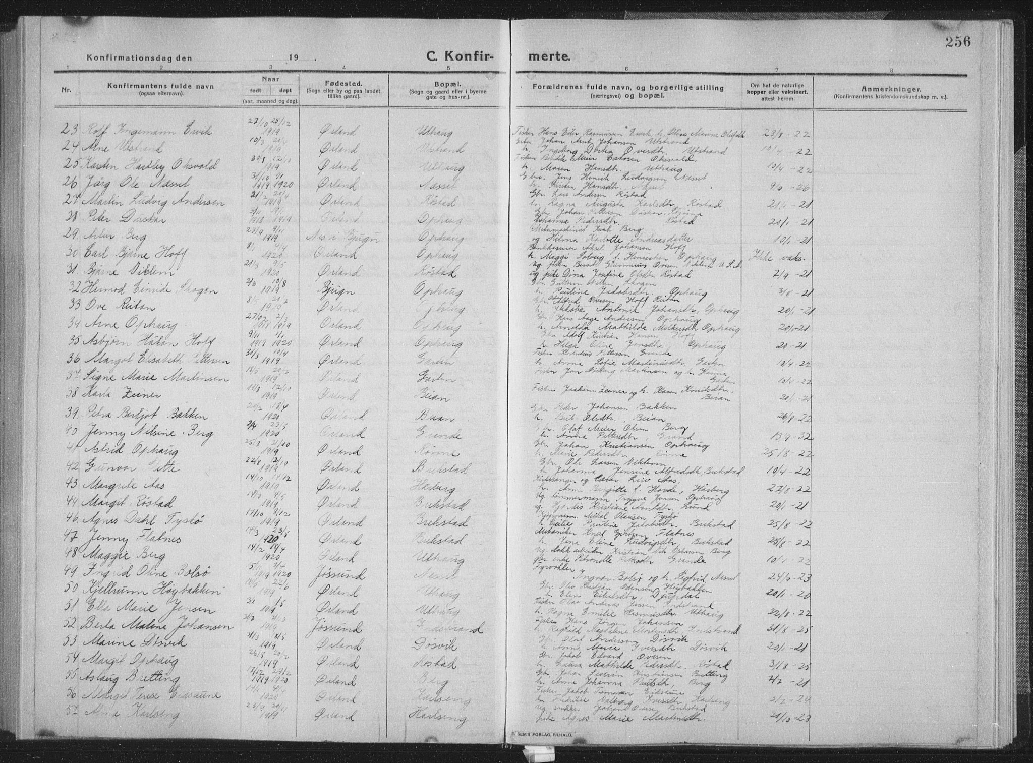 Ministerialprotokoller, klokkerbøker og fødselsregistre - Sør-Trøndelag, AV/SAT-A-1456/659/L0747: Parish register (copy) no. 659C04, 1913-1938, p. 256