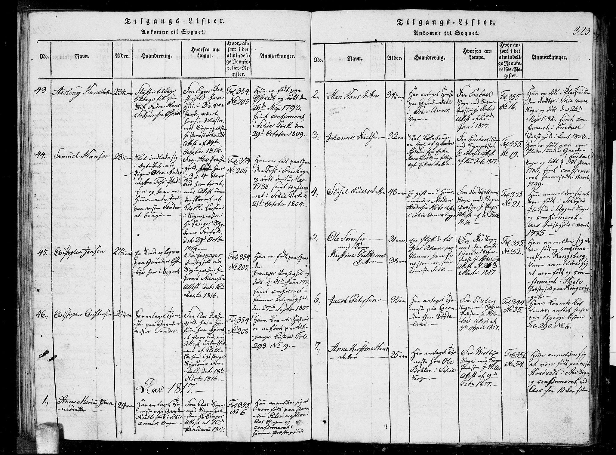 Kråkstad prestekontor Kirkebøker, AV/SAO-A-10125a/G/Ga/L0001: Parish register (copy) no. I 1, 1813-1824, p. 323