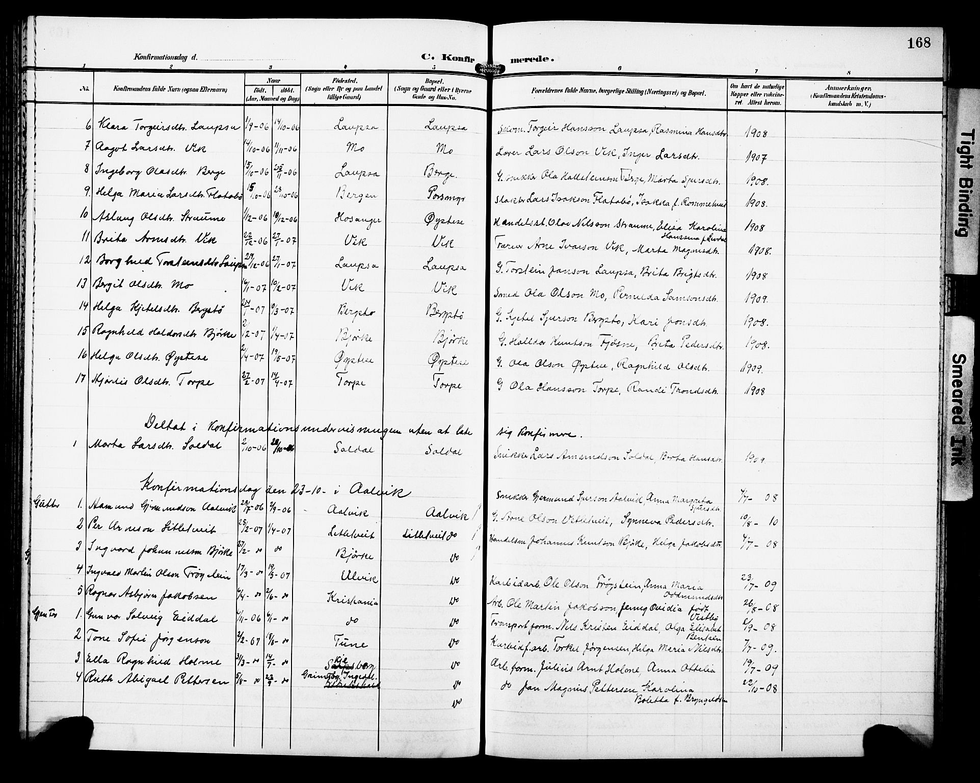 Kvam sokneprestembete, SAB/A-76201/H/Hab: Parish register (copy) no. C 4, 1906-1931, p. 168