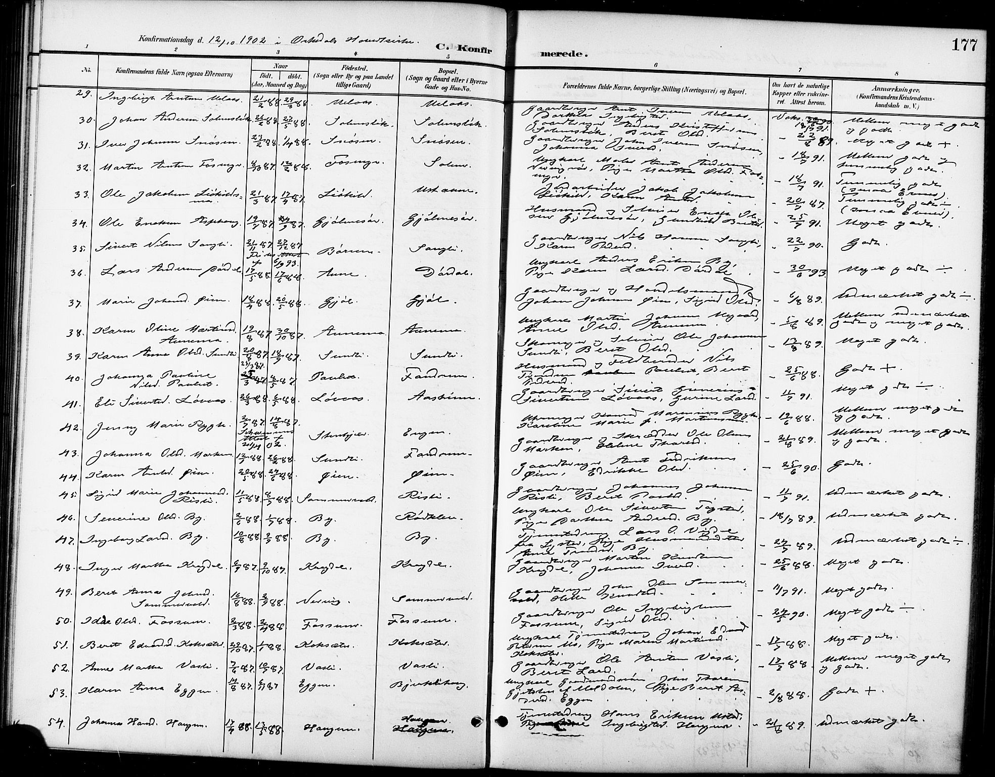 Ministerialprotokoller, klokkerbøker og fødselsregistre - Sør-Trøndelag, SAT/A-1456/668/L0819: Parish register (copy) no. 668C08, 1899-1912, p. 177
