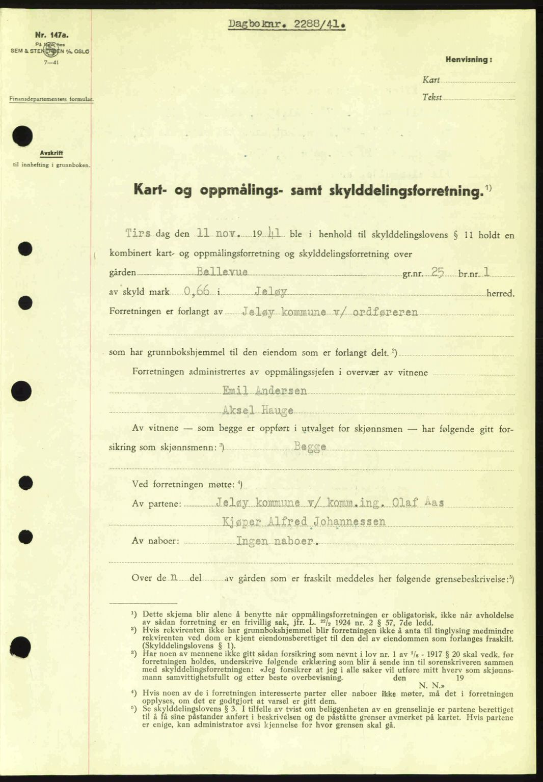 Moss sorenskriveri, SAO/A-10168: Mortgage book no. A9, 1941-1942, Diary no: : 2288/1941