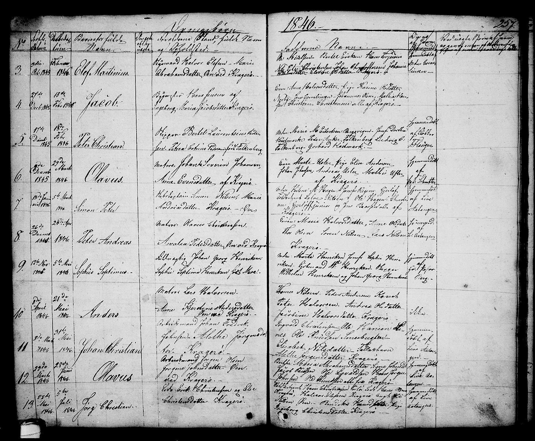 Kragerø kirkebøker, AV/SAKO-A-278/G/Ga/L0003: Parish register (copy) no. 3, 1832-1852, p. 257