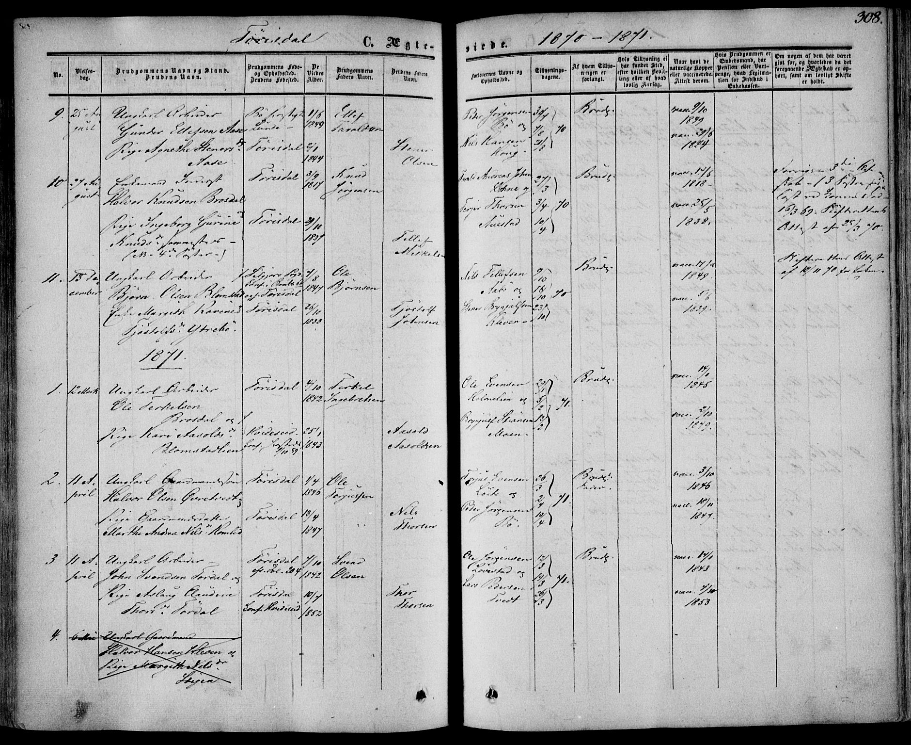 Drangedal kirkebøker, AV/SAKO-A-258/F/Fa/L0008: Parish register (official) no. 8, 1857-1871, p. 308