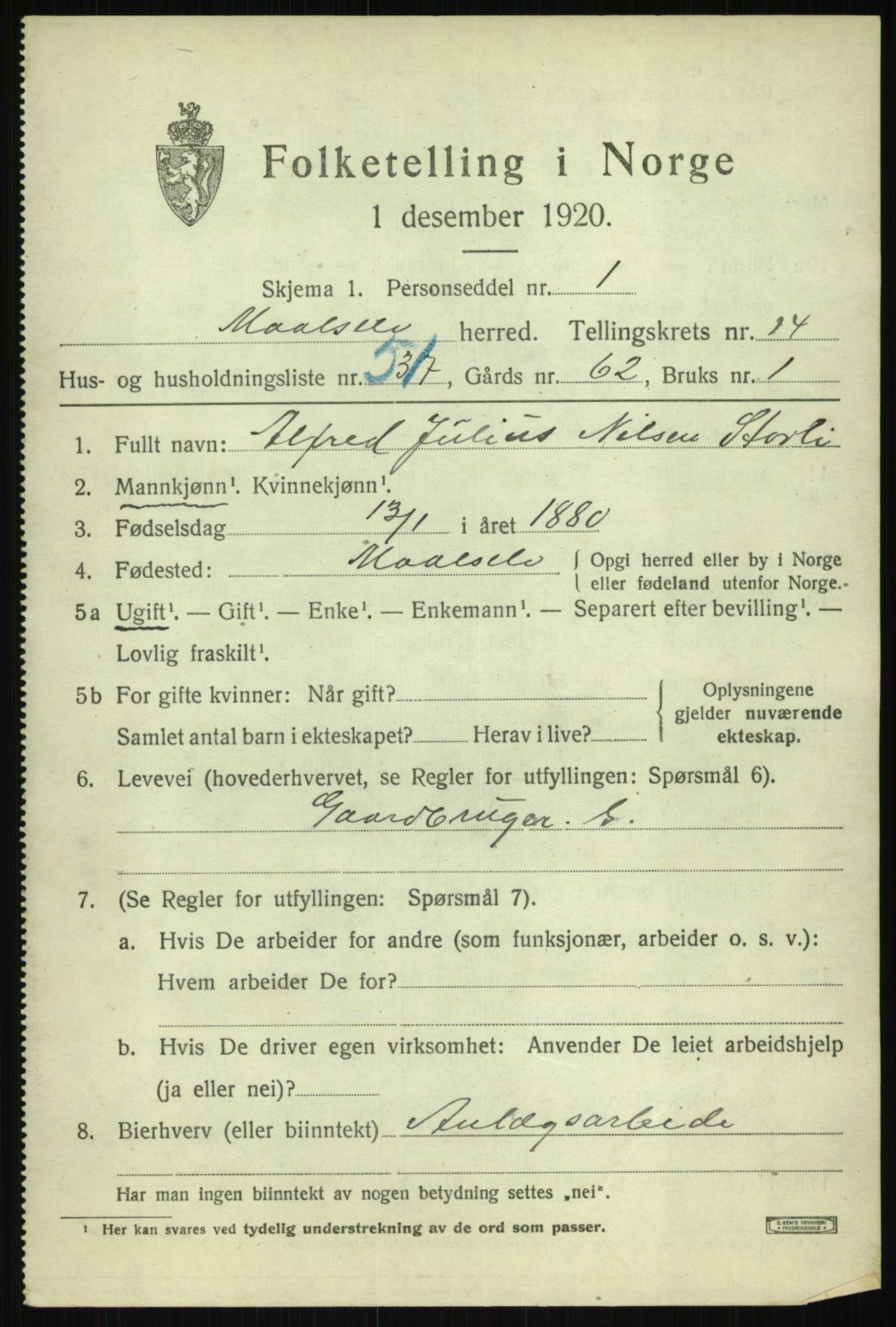 SATØ, 1920 census for Målselv, 1920, p. 7591