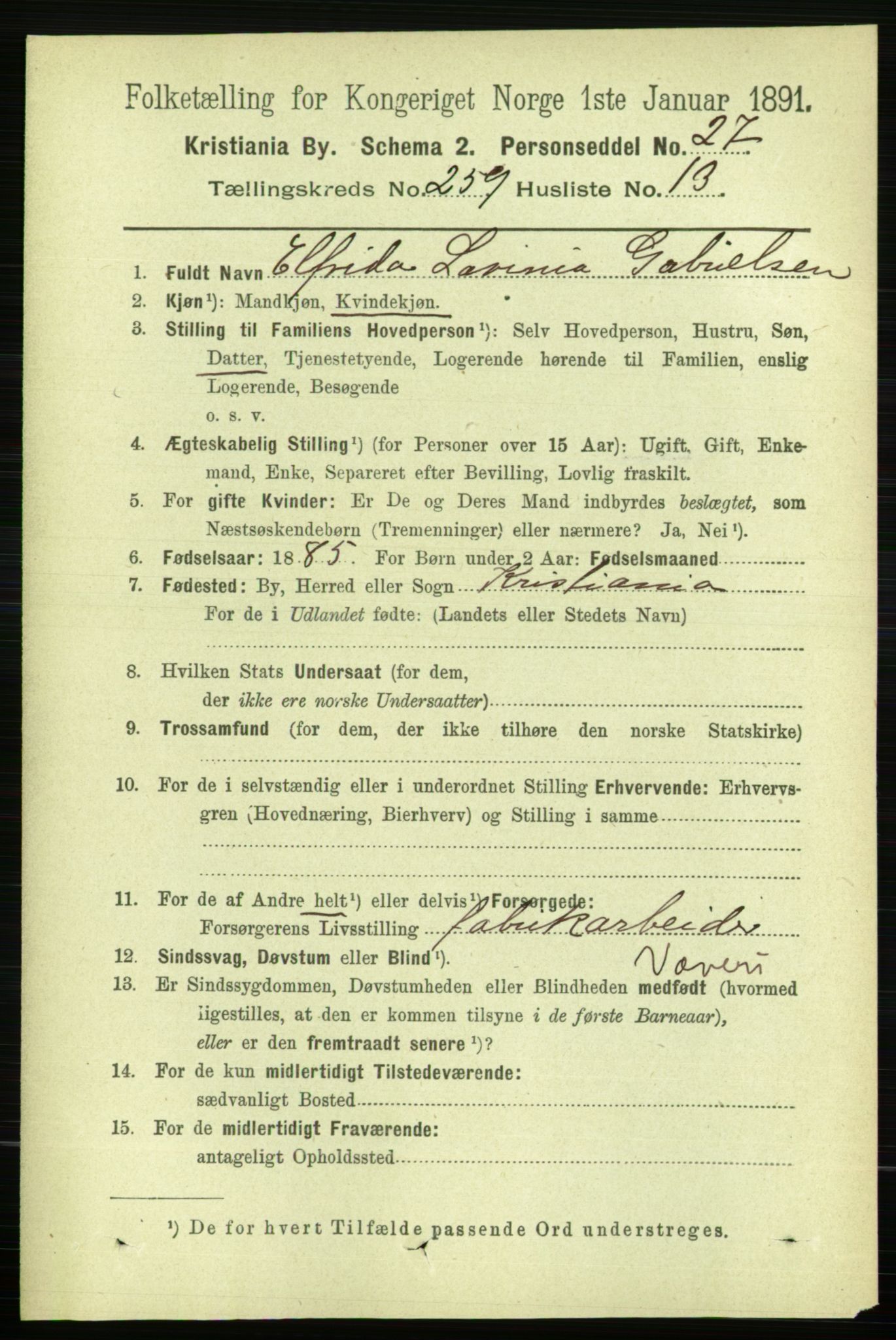 RA, 1891 census for 0301 Kristiania, 1891, p. 157569