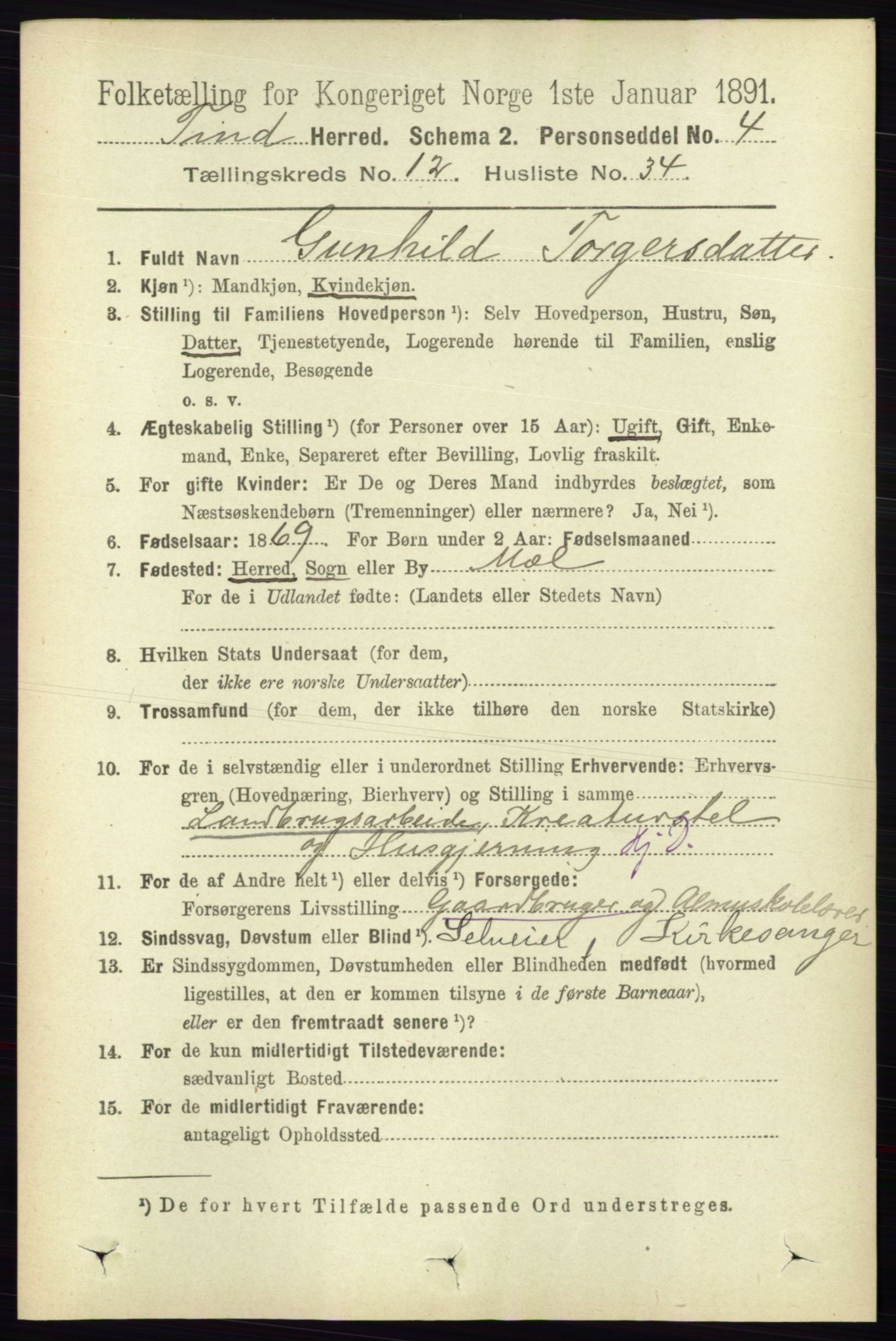 RA, 1891 census for 0826 Tinn, 1891, p. 2511