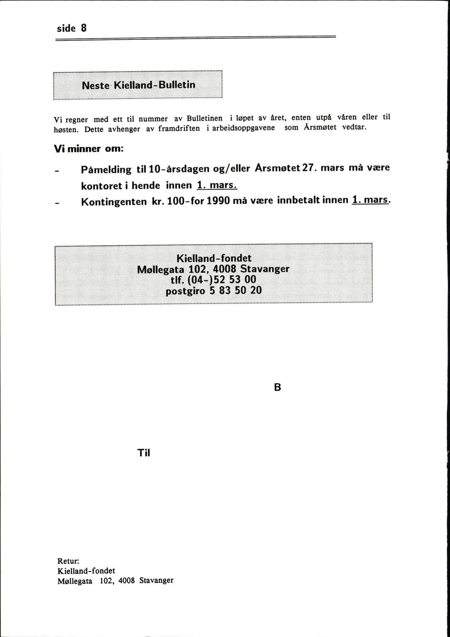 Pa 1660 - Kielland- fondet, AV/SAST-A-102242/X/Xa/L0001: Rapport til overlevende og etterlatte/ Kielland Bulletin, 1980-1998