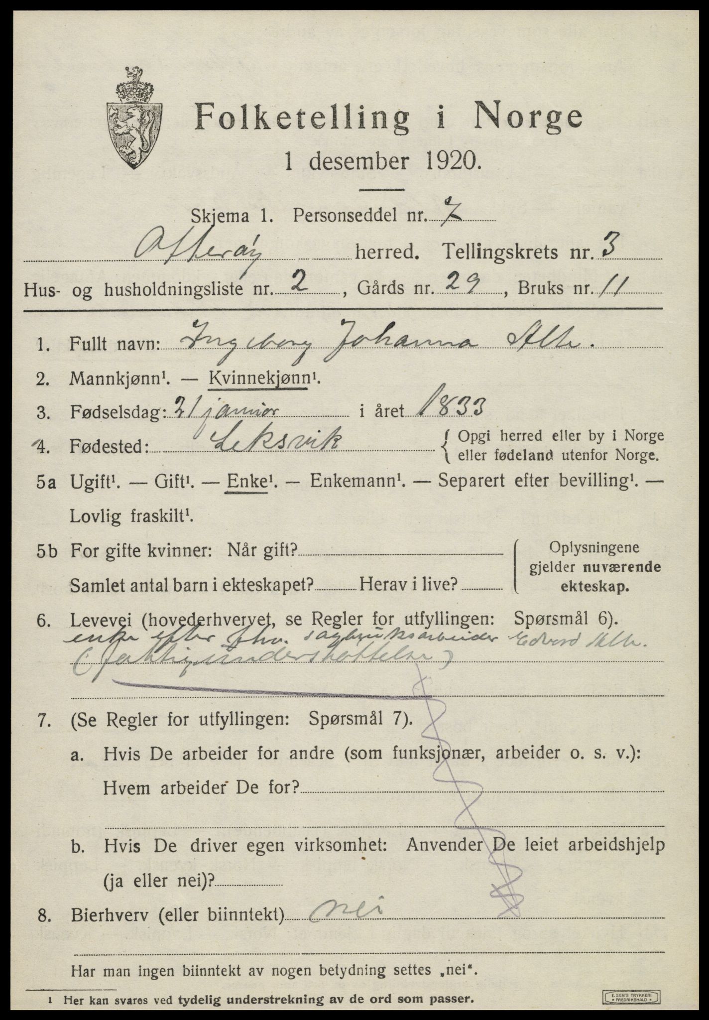 SAT, 1920 census for Otterøy, 1920, p. 1429