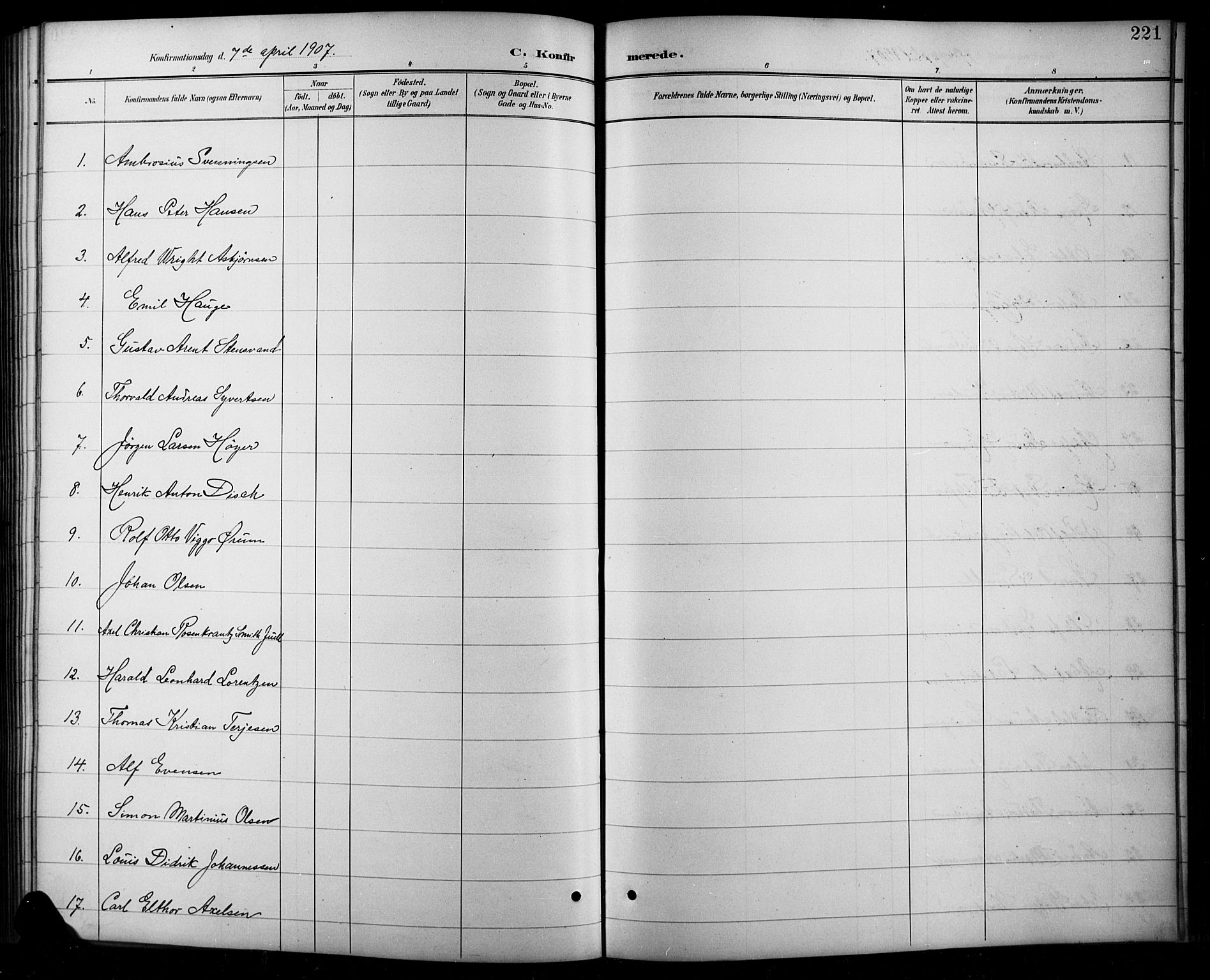 Arendal sokneprestkontor, Trefoldighet, SAK/1111-0040/F/Fb/L0006: Parish register (copy) no. B 6, 1889-1916, p. 221