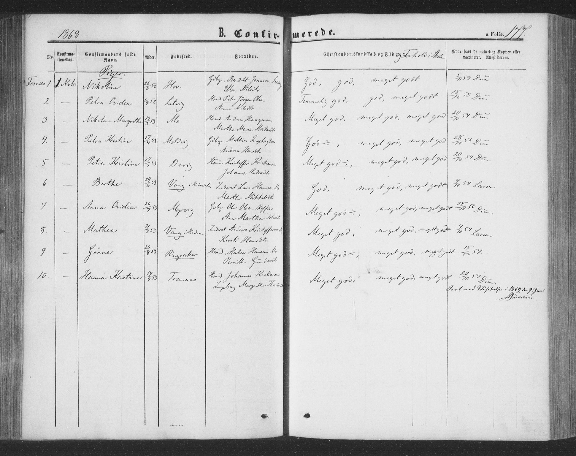 Ministerialprotokoller, klokkerbøker og fødselsregistre - Nord-Trøndelag, AV/SAT-A-1458/773/L0615: Parish register (official) no. 773A06, 1857-1870, p. 177