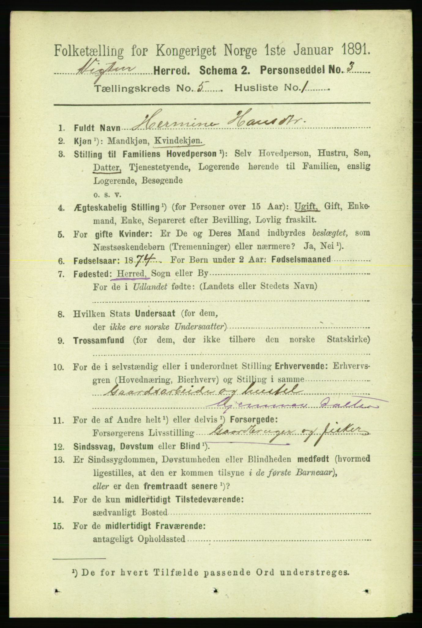 RA, 1891 census for 1750 Vikna, 1891, p. 2844