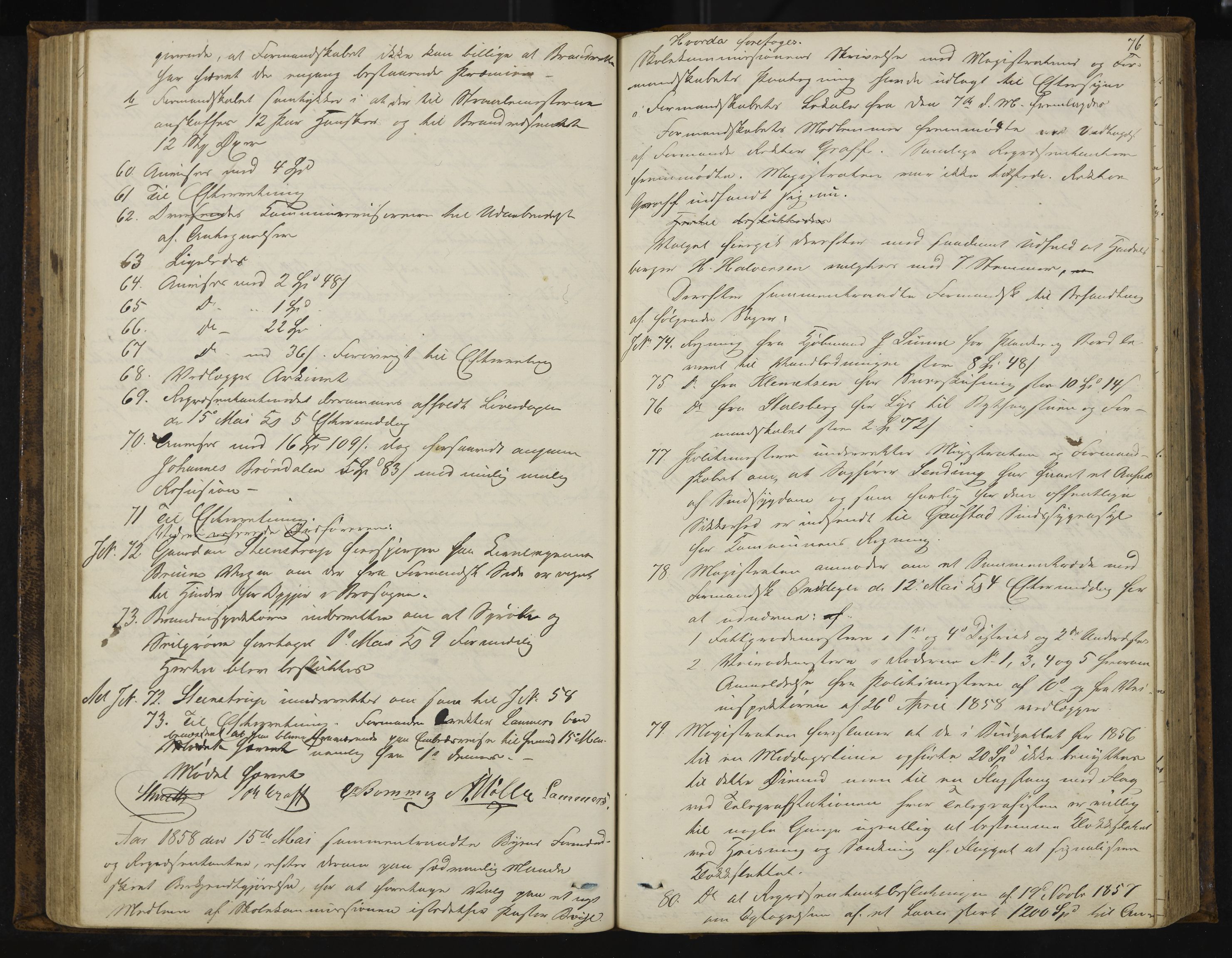 Kongsberg formannskap og sentraladministrasjon, IKAK/0604021-1/A/L0003: Møtebok med register, 1856-1861, p. 76