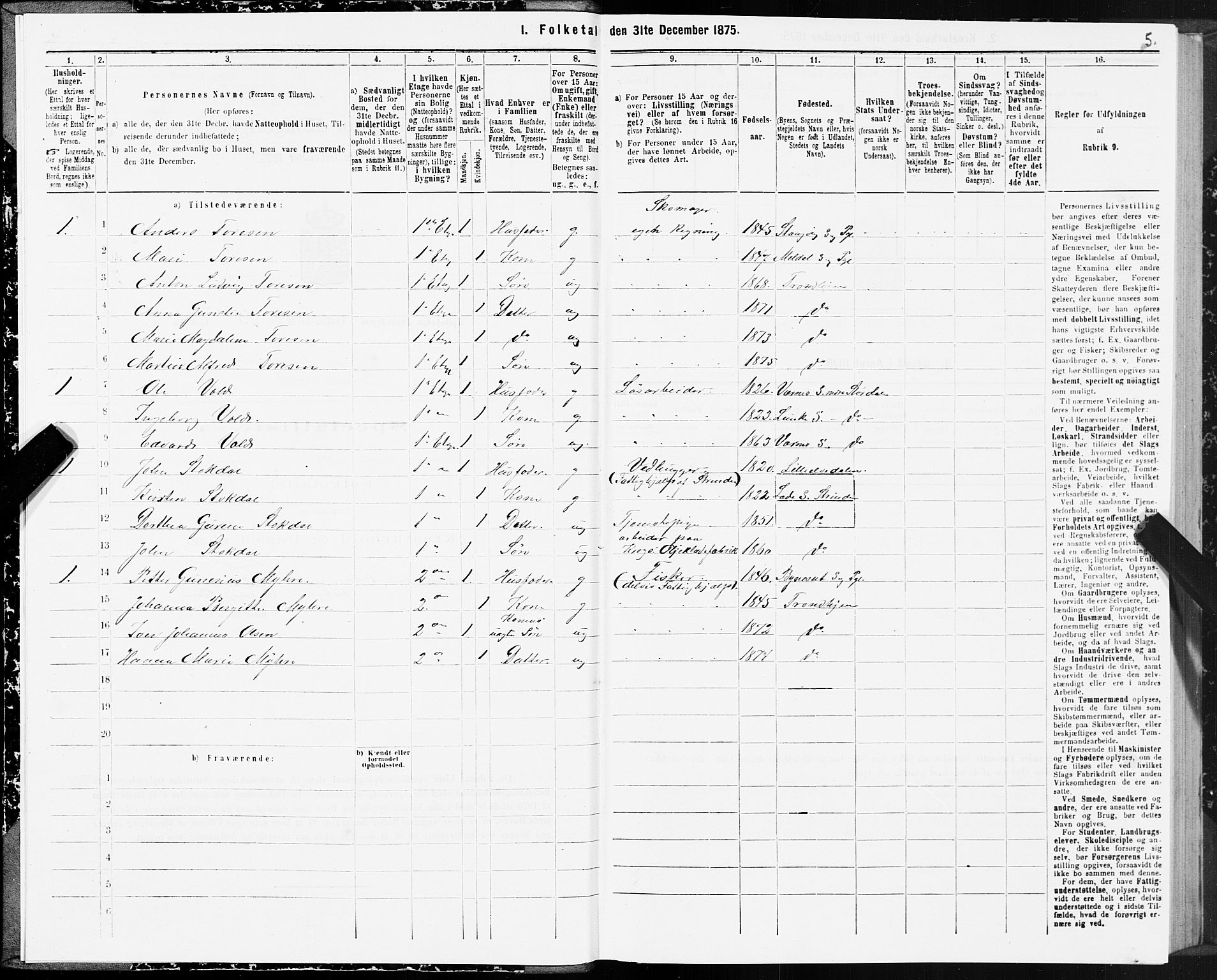 SAT, 1875 census for 1601 Trondheim, 1875, p. 8005