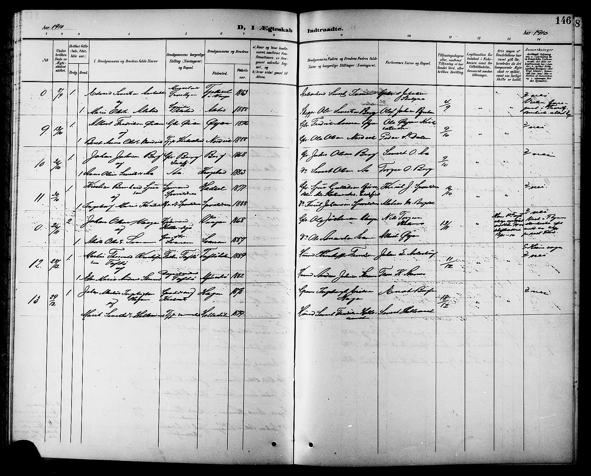 Ministerialprotokoller, klokkerbøker og fødselsregistre - Sør-Trøndelag, SAT/A-1456/630/L0505: Parish register (copy) no. 630C03, 1899-1914, p. 146